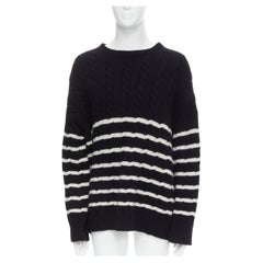 LOEWE 100% wool black white striped cable knit logo embroidered oversized sweate