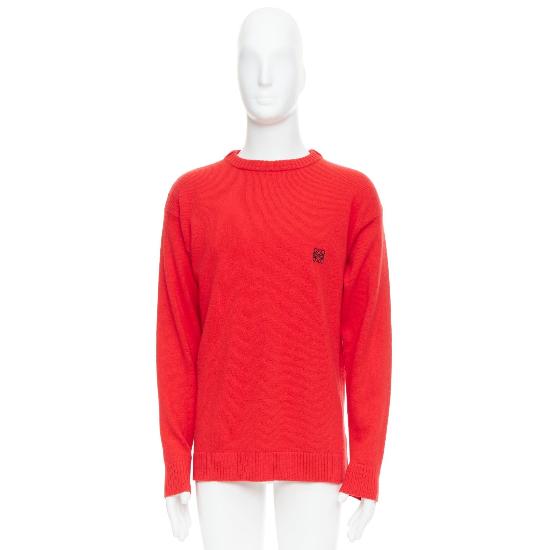 LOEWE 100% wool red black anagram logo long sleeve sweater S 4