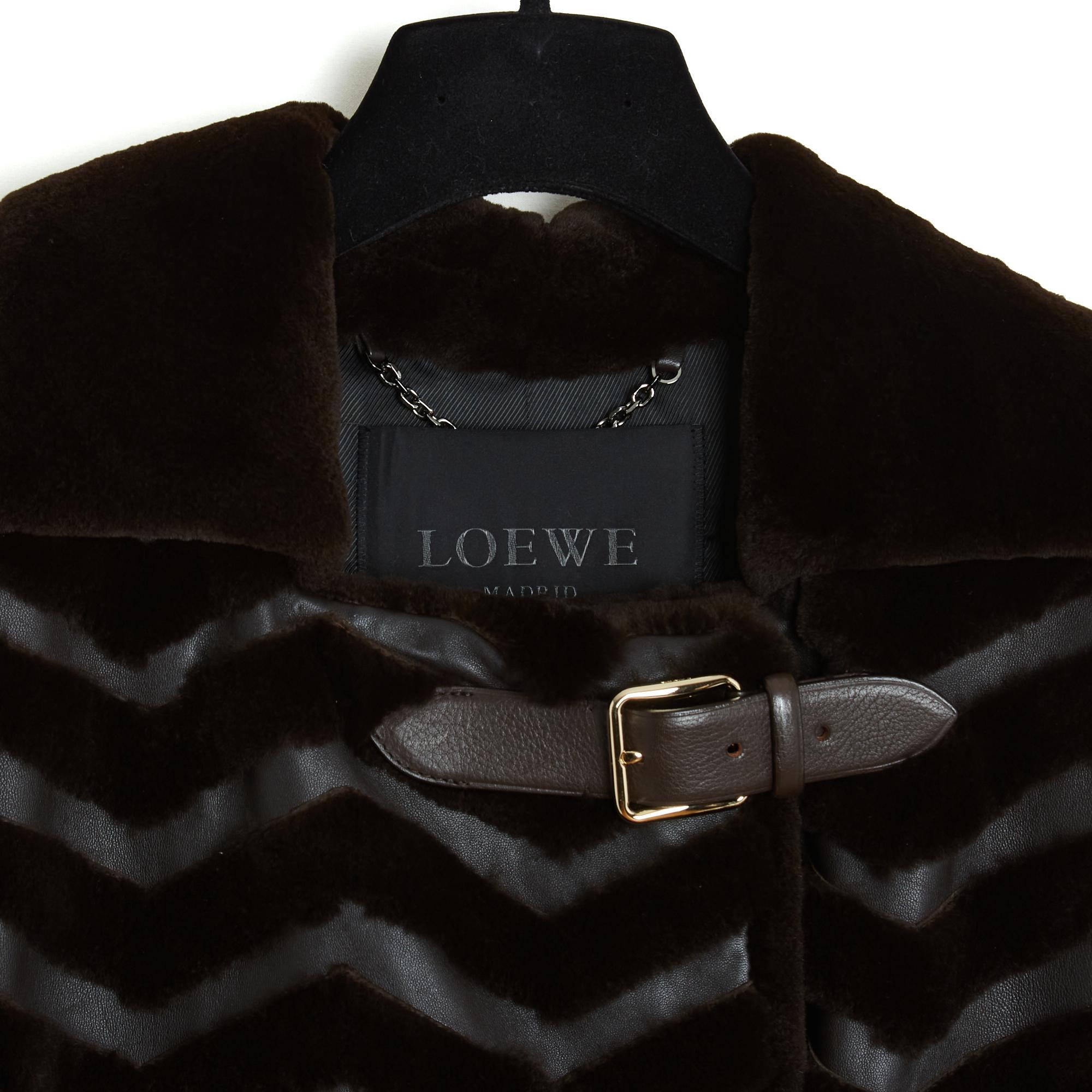 Loewe 2013 Manteau FR38 Dunkelbrauner gerader Ledermantel UK10 US8 Damen im Angebot