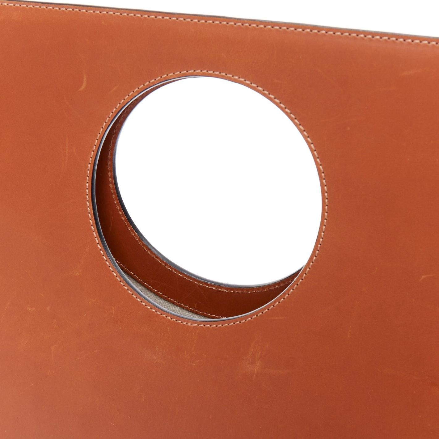 LOEWE 2015 Circle brown leather cutout Anagram rectangular tote bag 3