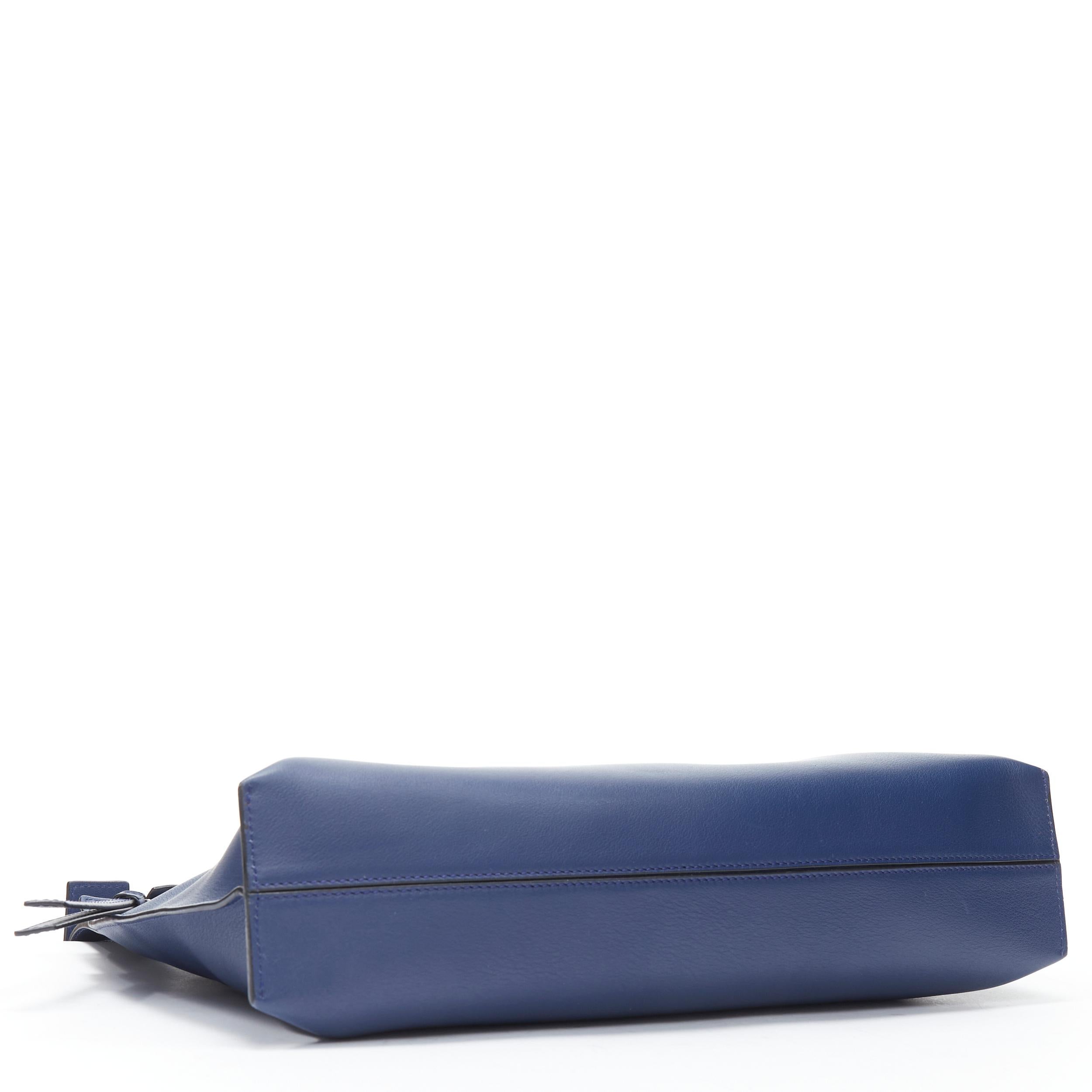 Blue LOEWE 2017 T Messenger navy blue leather logo emboss zip crossbody messenger bag For Sale