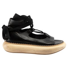 Loewe 2018 Black Leather Wood Platform Sandals Size IT 39