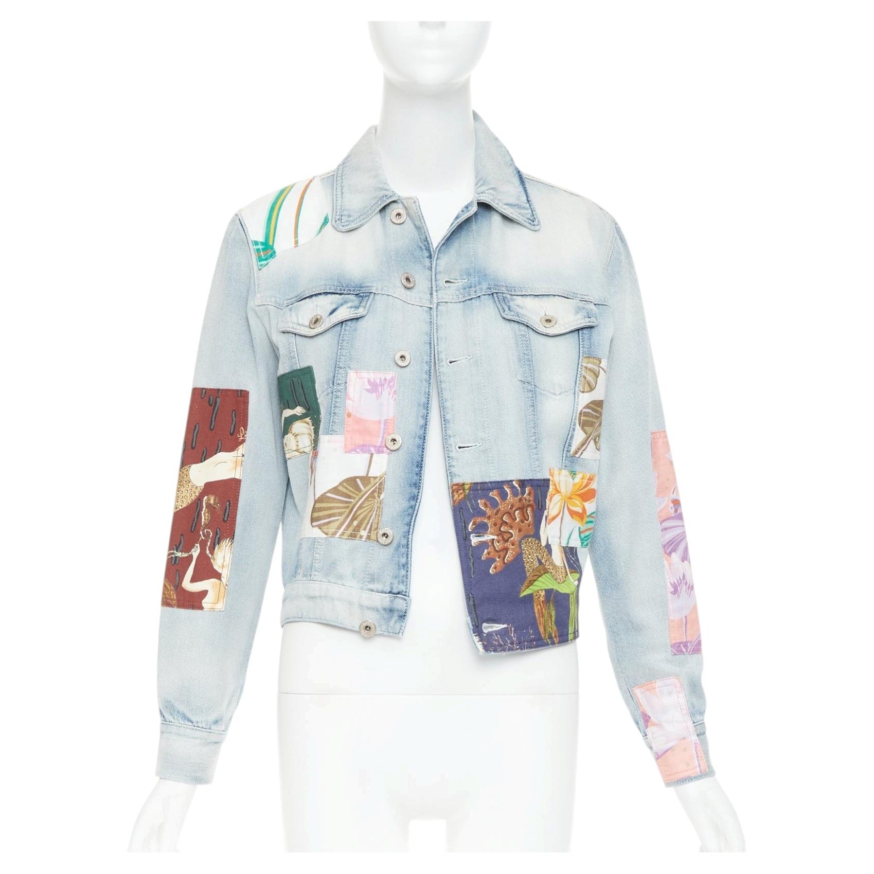 Veste en jean Loewe 2018 Paula's Ibiza, bleu, style sirène, motif floral en patchwork