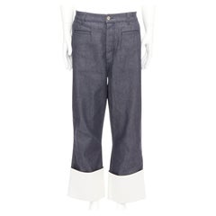 LOEWE 2018 Runway blue denim contrast white cuff turn up fisherman jeans IT50 L
