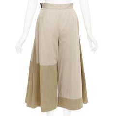 LOEWE 2018 switchable side pleated panel beige khaki colorblock culottes FR34 XS