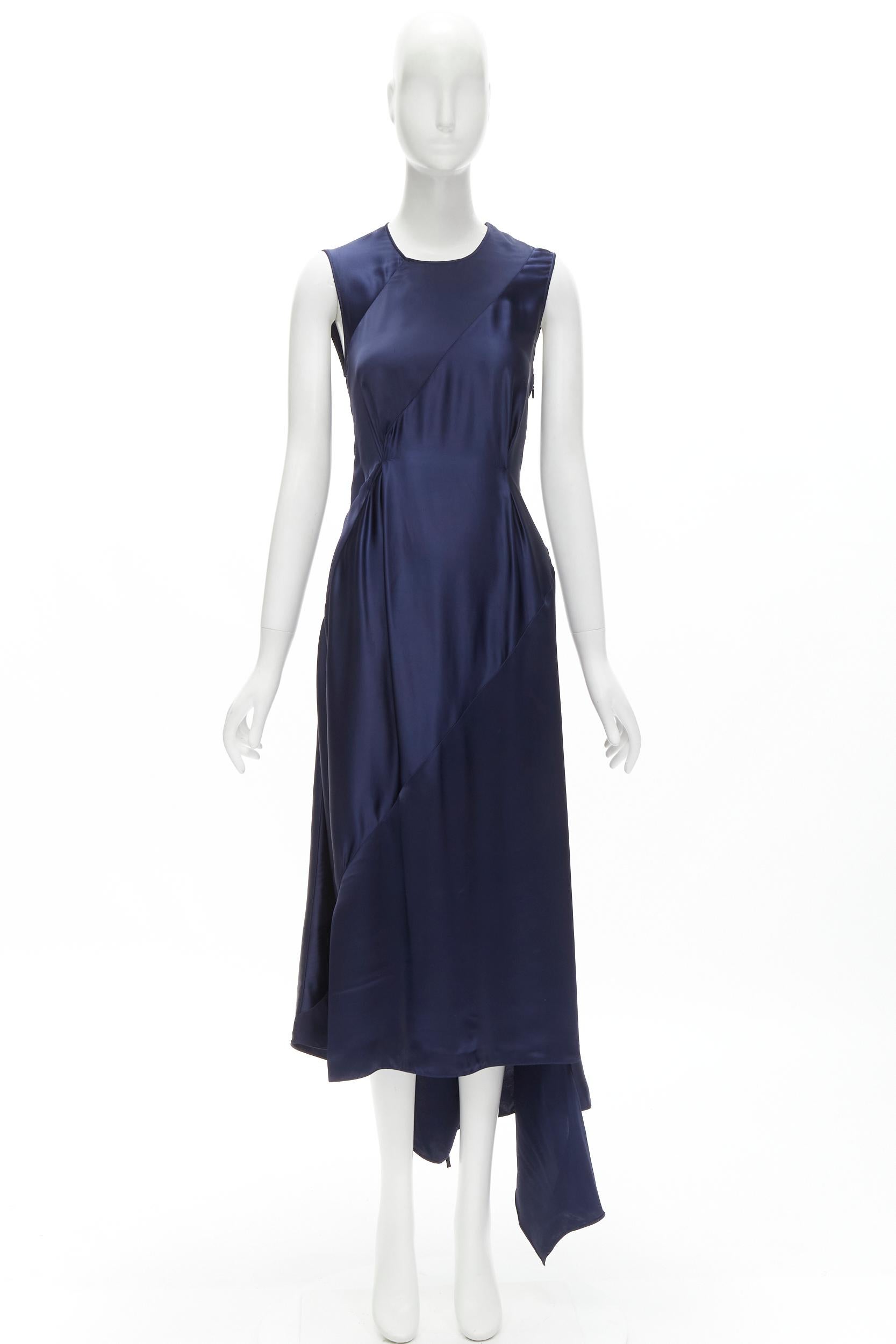 LOEWE 2019 Runway navy viscose bias asymmetric draped cut out midi dress FR36 S 7