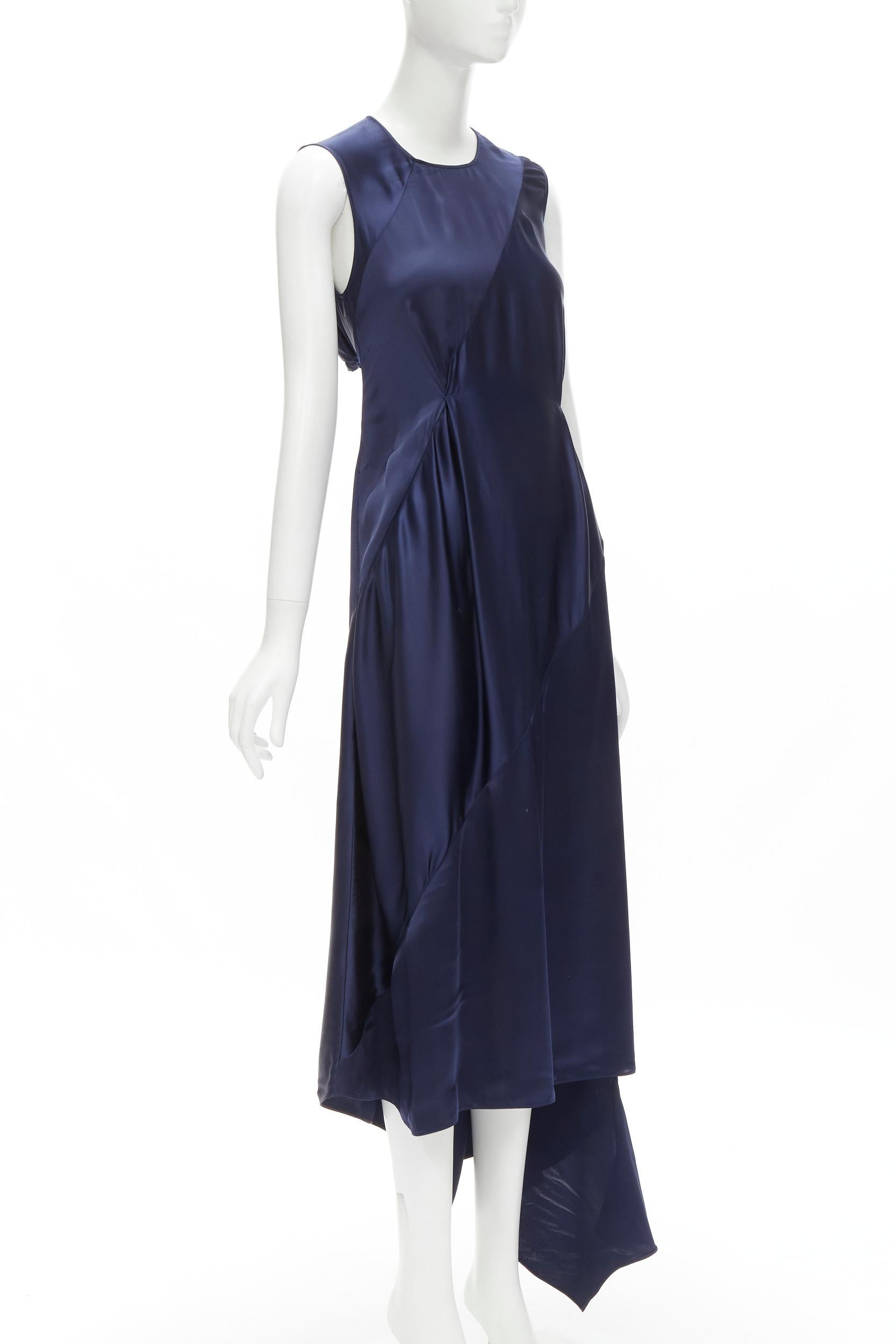 LOEWE 2019 Runway navy viscose bias asymmetric draped cut out midi dress FR36 S In Good Condition In Hong Kong, NT