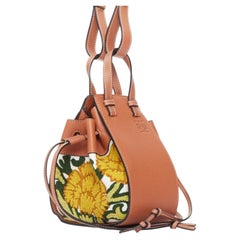 LOEWE 2019 William de Morgan Hammock Mini tan floral needlepoint embroidered bag
