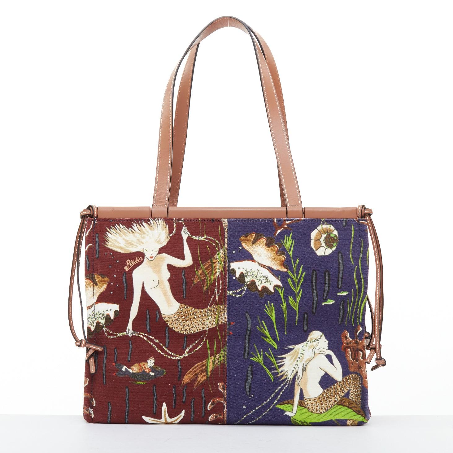 LOEWE 2020 PAULA'S IBIZA Mermaid Medium Cushion Tote sac à bandoulière en toile imprimée Pour femmes en vente
