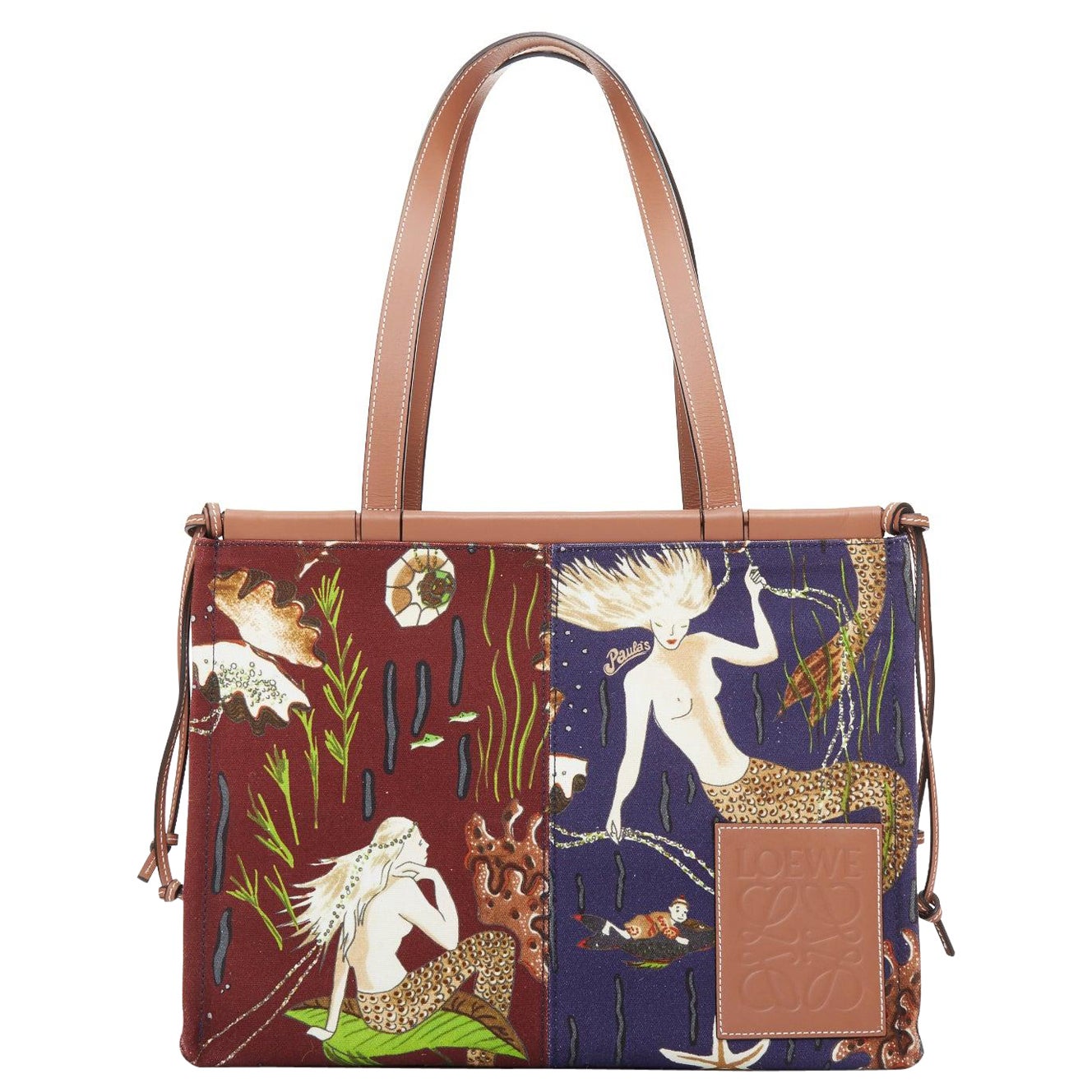 LOEWE 2020 PAULA'S IBIZA Mermaid Medium Cushion Tote sac à bandoulière en toile imprimée en vente