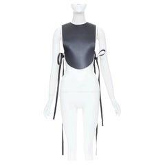 LOEWE 2020 Runway black calfskin leather side tie tabard plastron vest