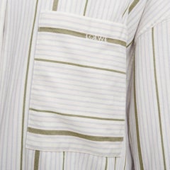 LOEWE 2022 beige wool cotton subtle logo striped oversized shirt Sz32