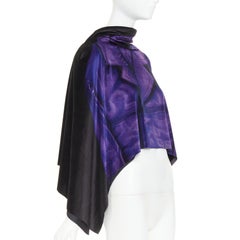 LOEWE 2022 Runway black purple Trompe Loeil print open draped back cape top FR36