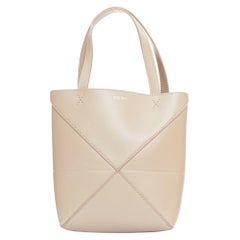 LOEWE 2023 Mini Puzzle Fold Tote sand grey leather gold logo top handle bag