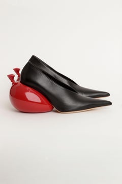 Loewe A/W 2022 Runway Balloon Wedge Heels in Black Leather with Red Heel