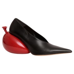 Loewe A/W 2022 Runway Balloon Wedge Heels in Black Leather with Red Heel