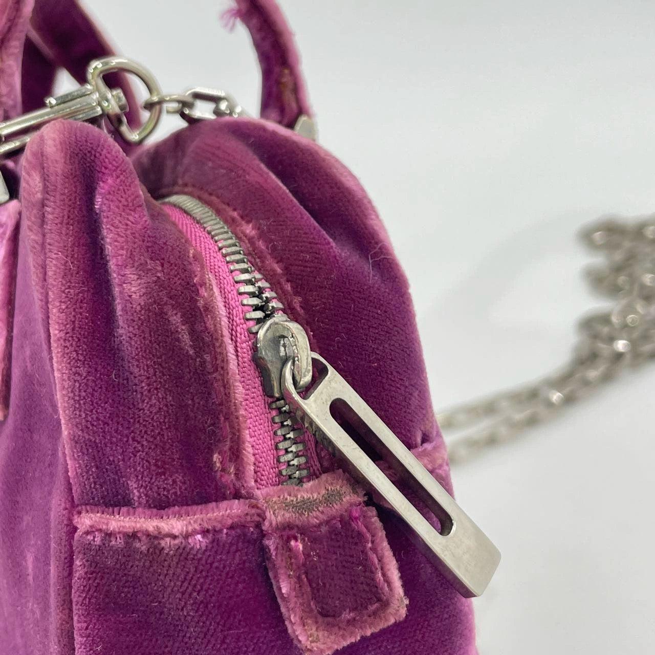 Loewe Amazona 19 Mini Handbag in Purple Velvet with Crystal Logo For Sale 7