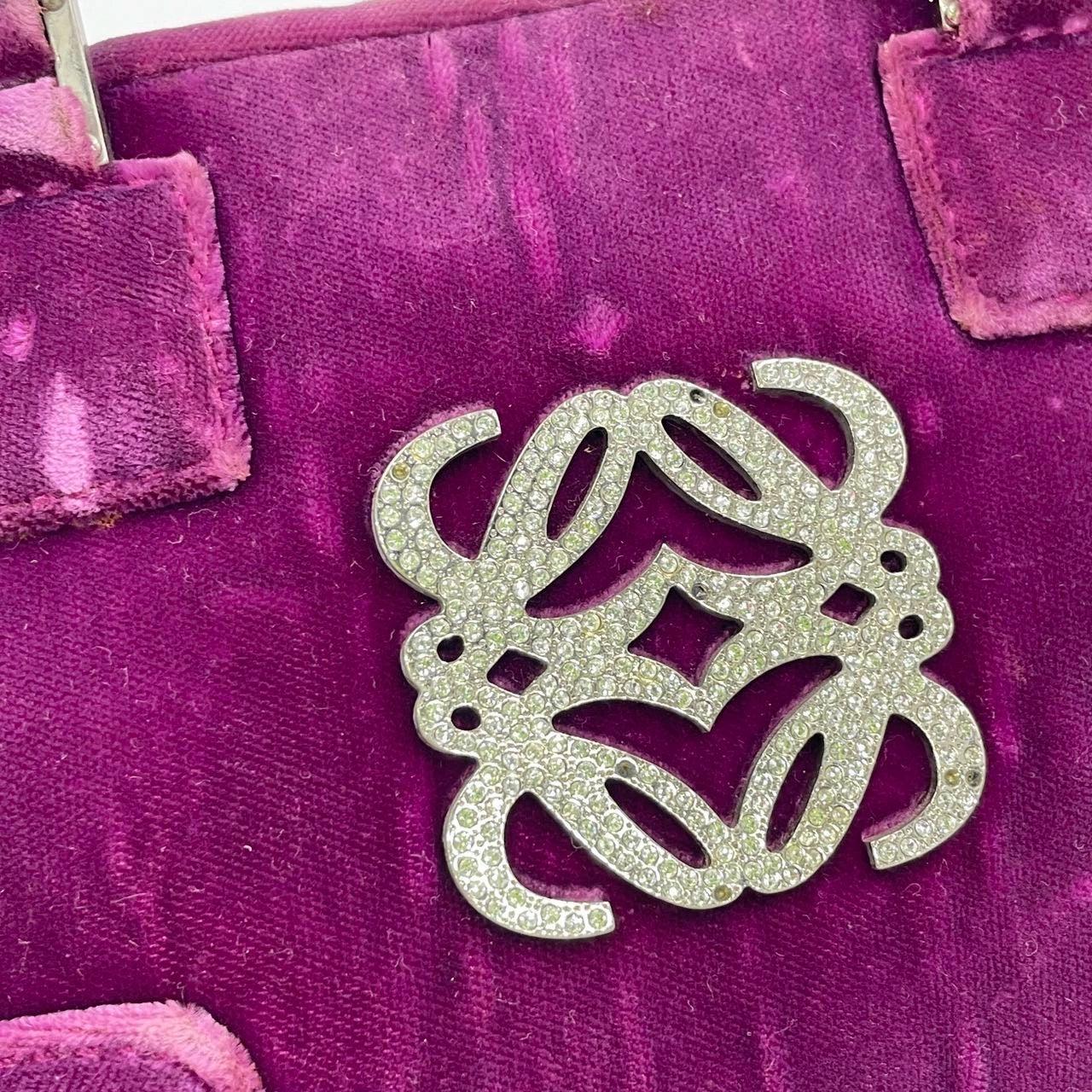 Loewe Amazona 19 Mini Handbag in Purple Velvet with Crystal Logo For Sale 8