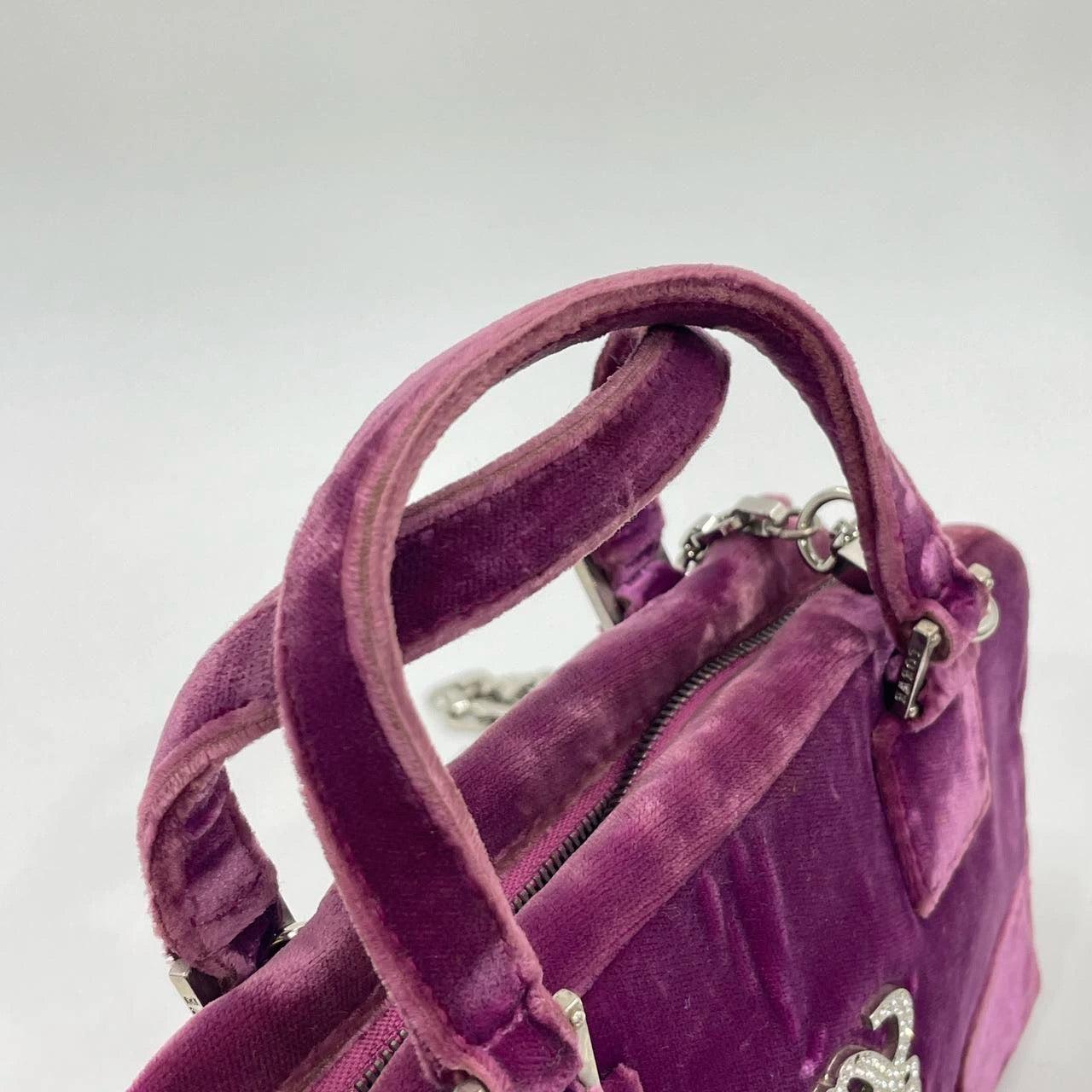 Loewe Amazona 19 Mini Handbag in Purple Velvet with Crystal Logo For Sale 10