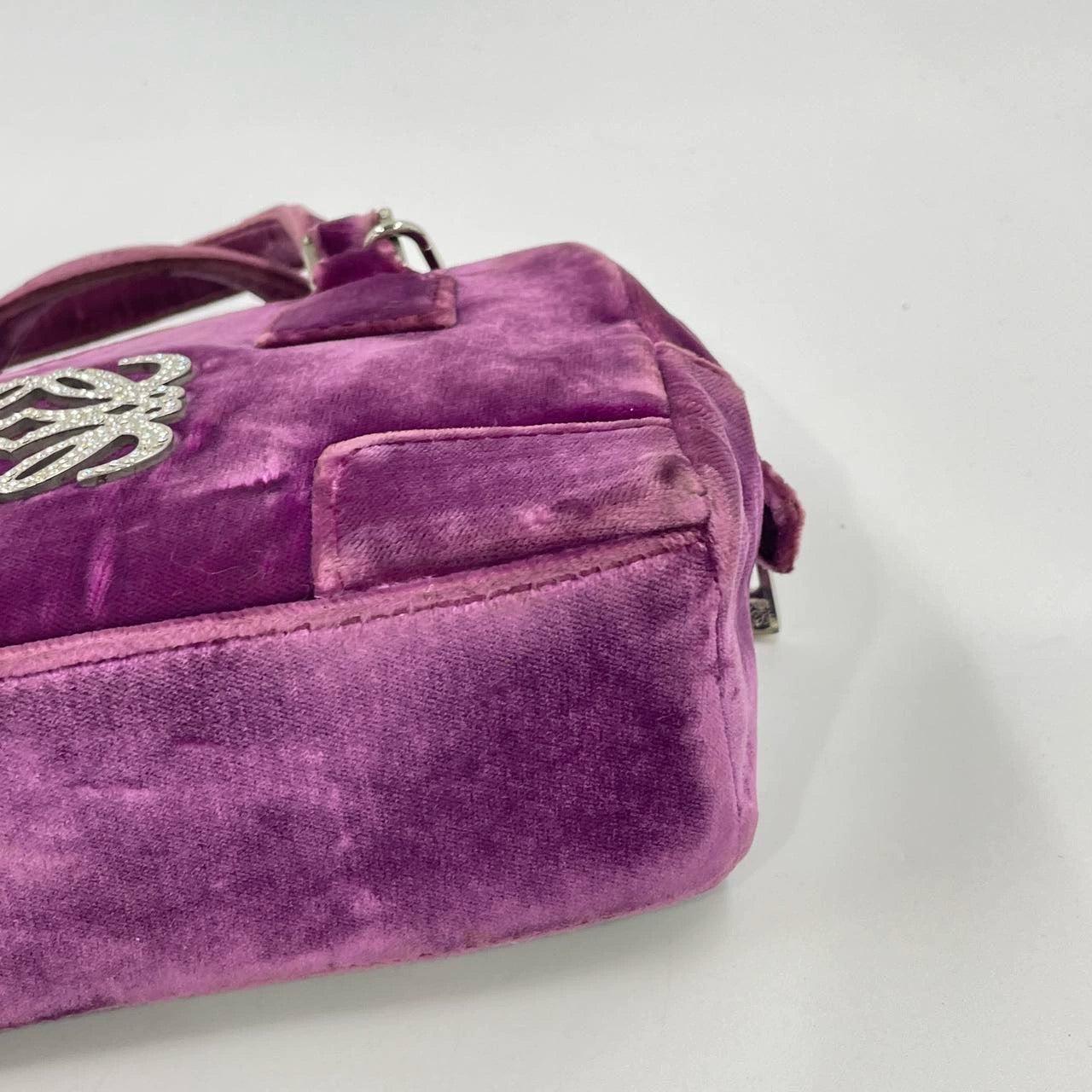 Loewe Amazona 19 Mini Handbag in Purple Velvet with Crystal Logo For Sale 11