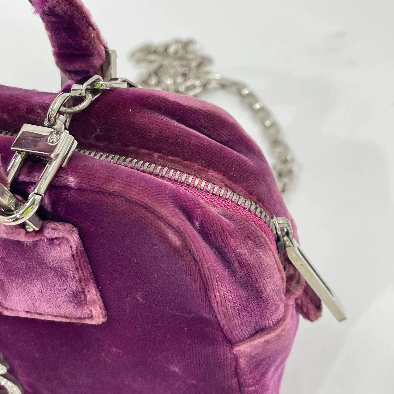 Loewe Amazona 19 Mini Handbag in Purple Velvet with Crystal Logo For Sale 12