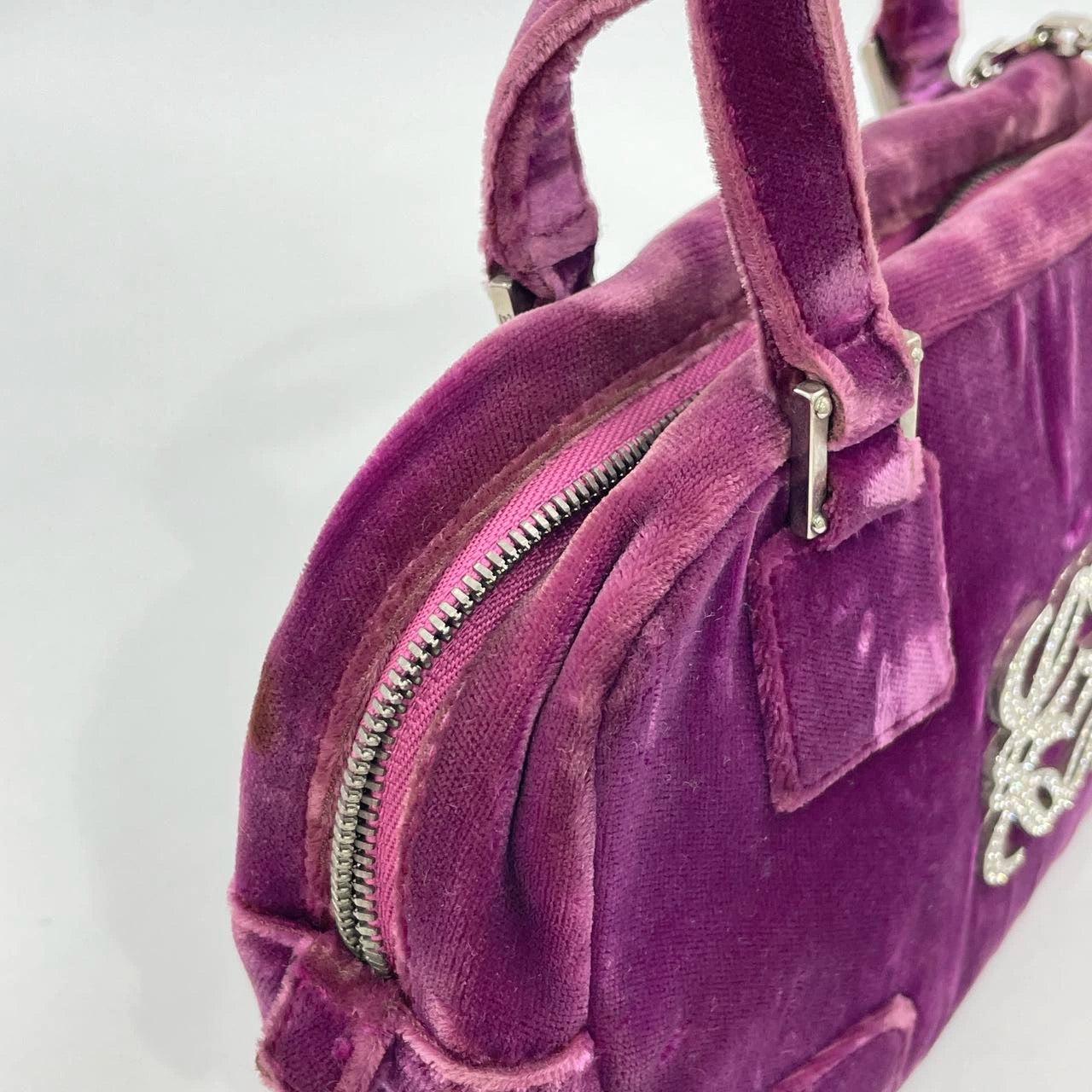 Loewe Amazona 19 Mini Handbag in Purple Velvet with Crystal Logo For Sale 13