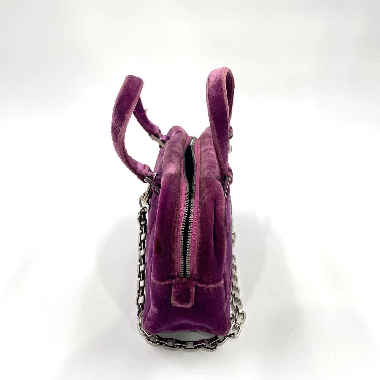 Women's Loewe Amazona 19 Mini Handbag in Purple Velvet with Crystal Logo For Sale