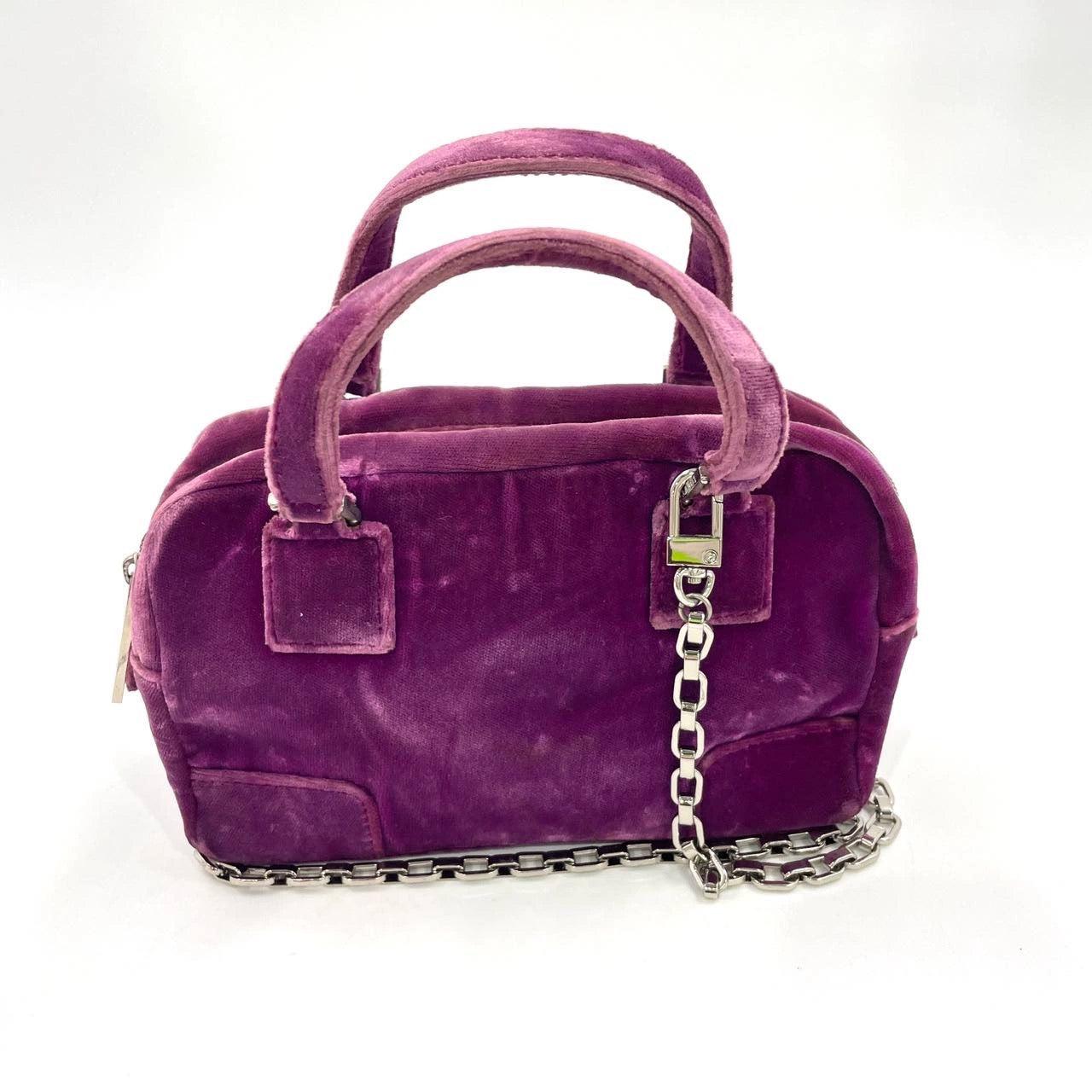 Loewe Amazona 19 Mini Handbag in Purple Velvet with Crystal Logo For Sale 1