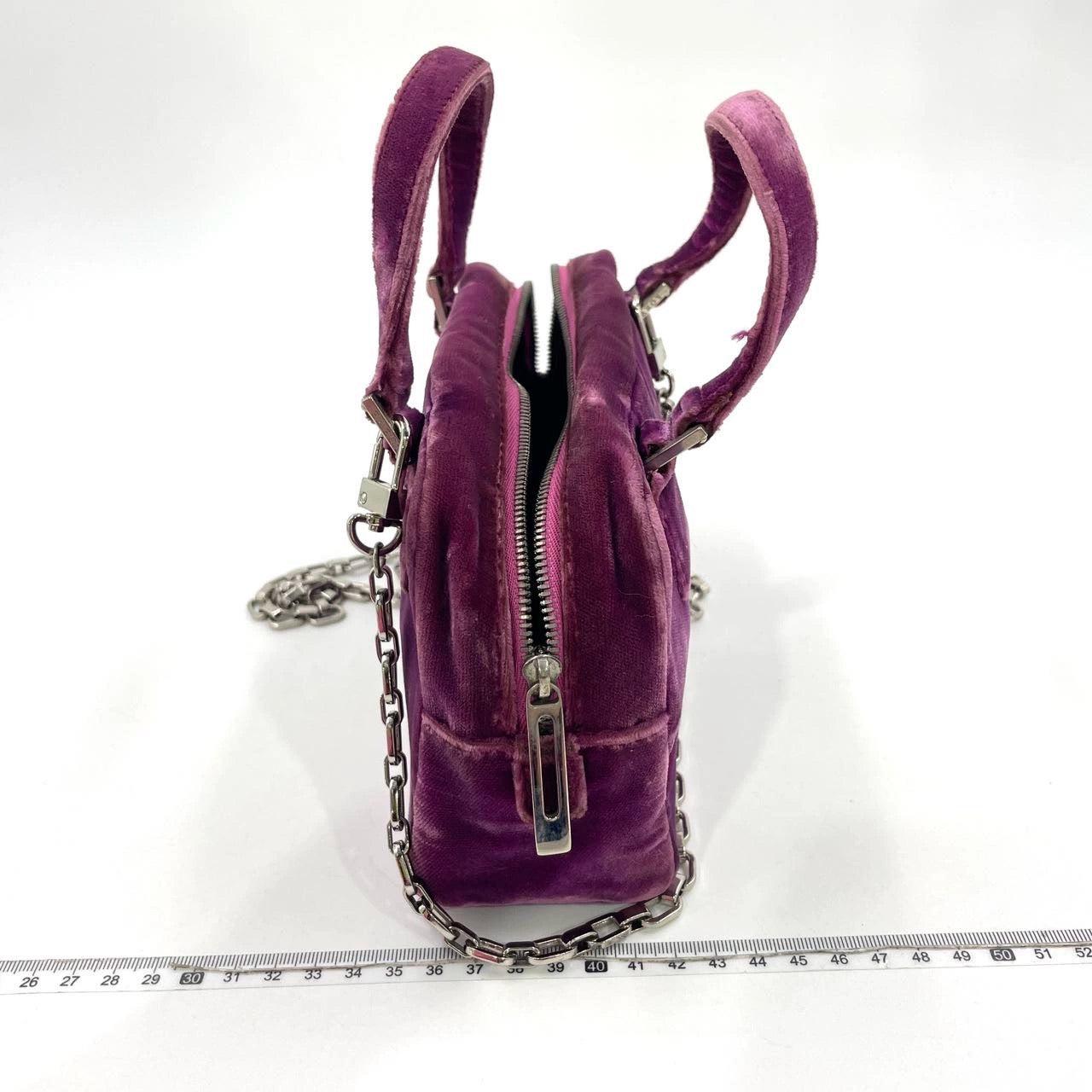 Loewe Amazona 19 Mini Handbag in Purple Velvet with Crystal Logo For Sale 2