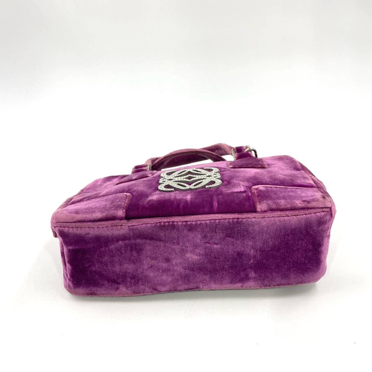 Loewe Amazona 19 Mini Handbag in Purple Velvet with Crystal Logo For Sale 3