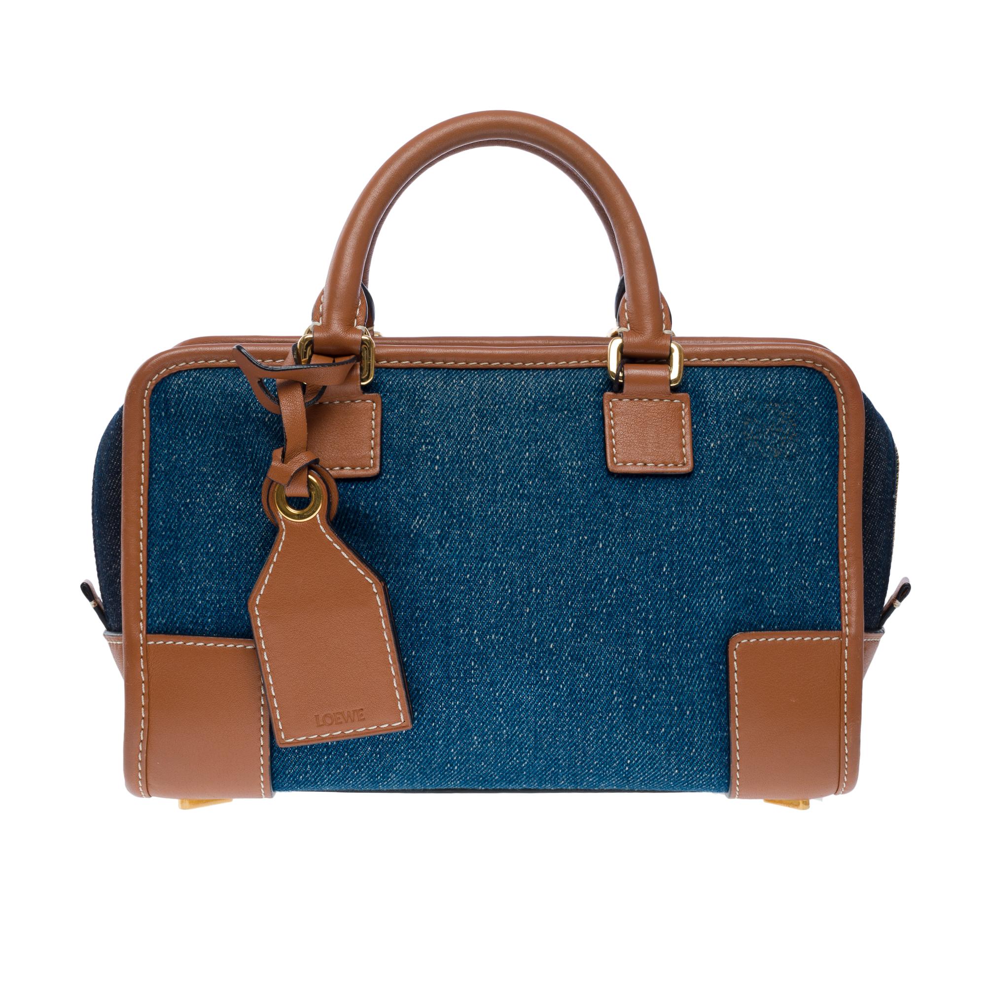 Loewe Amazona 23 2 Way handbag in denim and brown leather, GHW In Good Condition In Paris, IDF