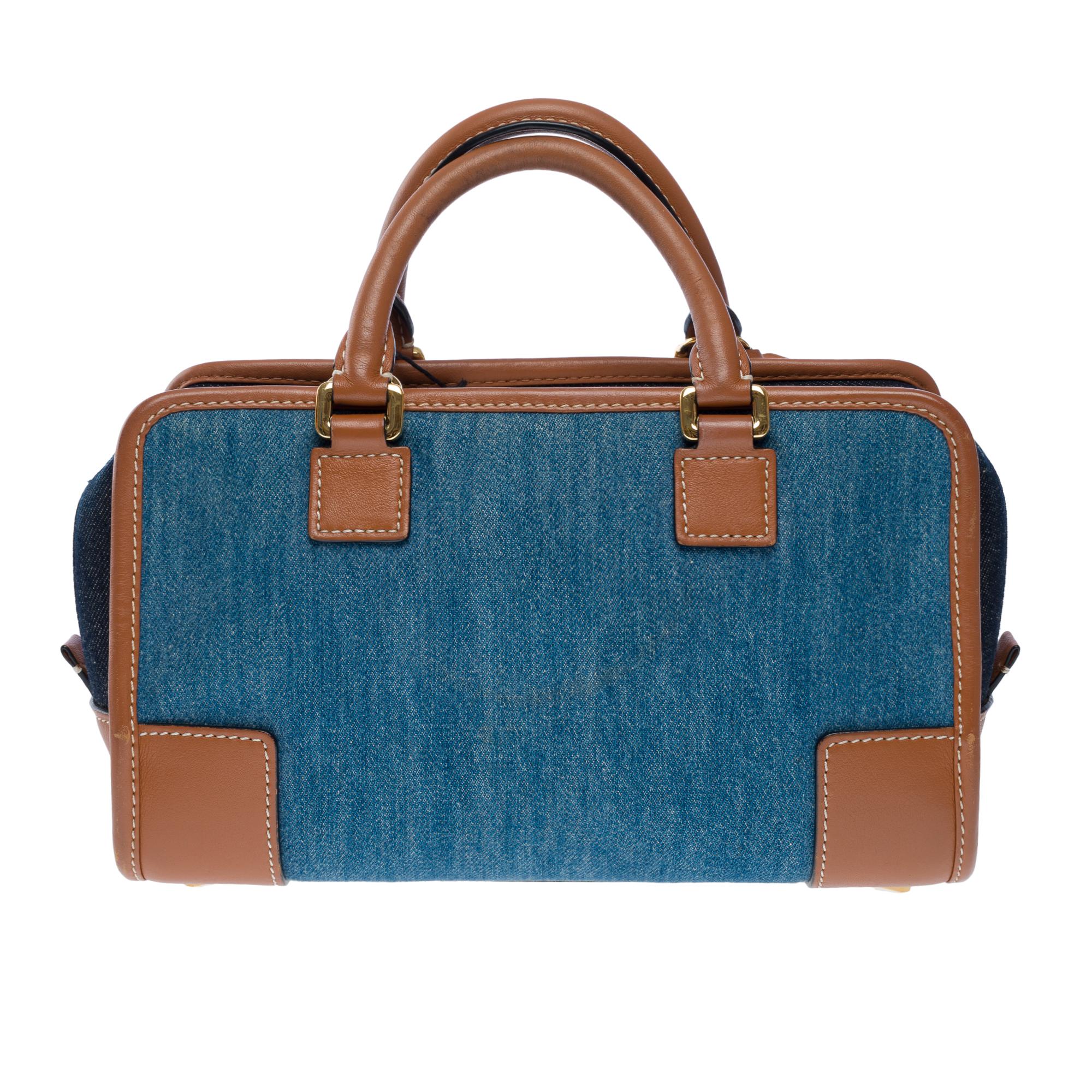 Women's Loewe Amazona 23 2 Way handbag in denim and brown leather, GHW
