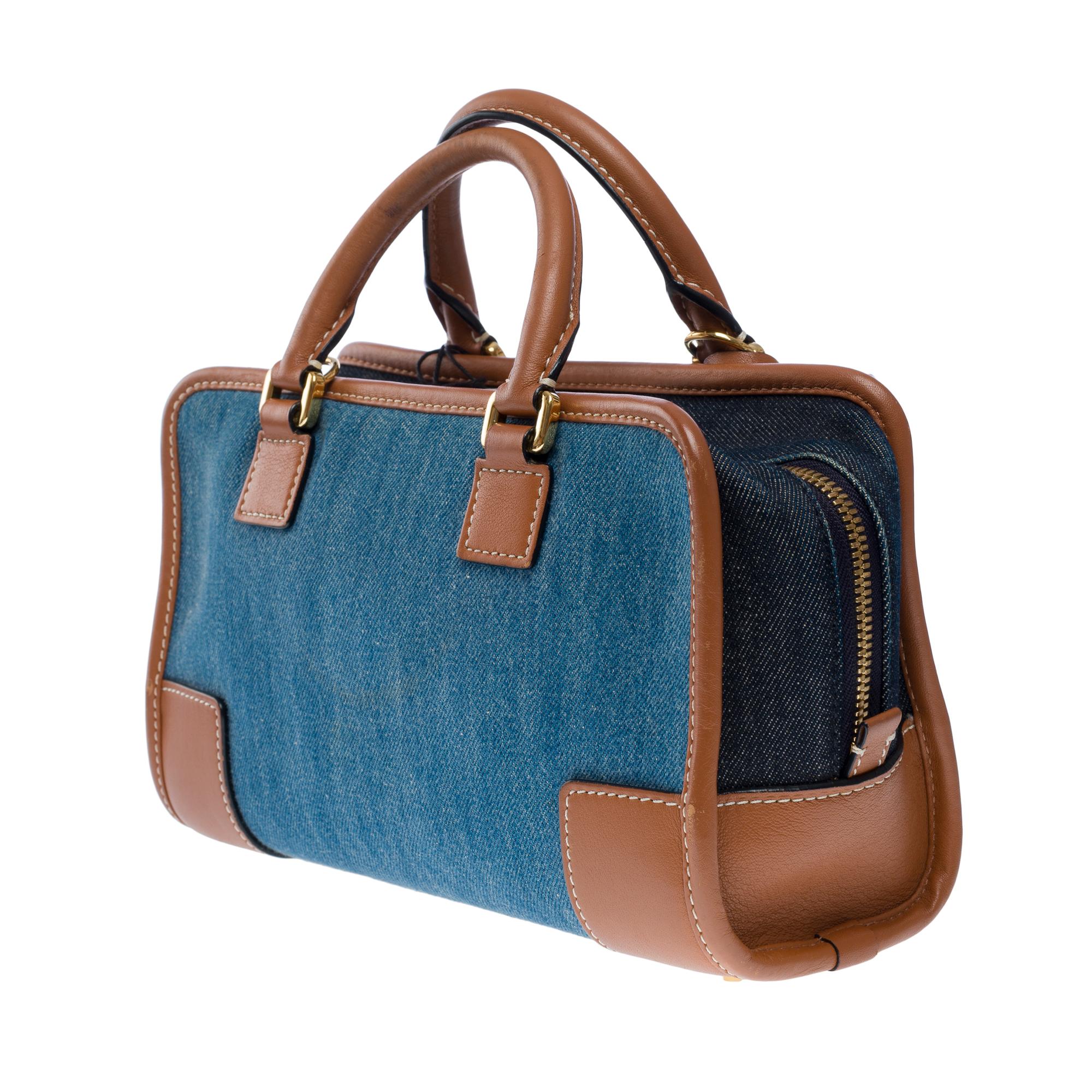 Loewe Amazona 23 2 Way handbag in denim and brown leather, GHW 2