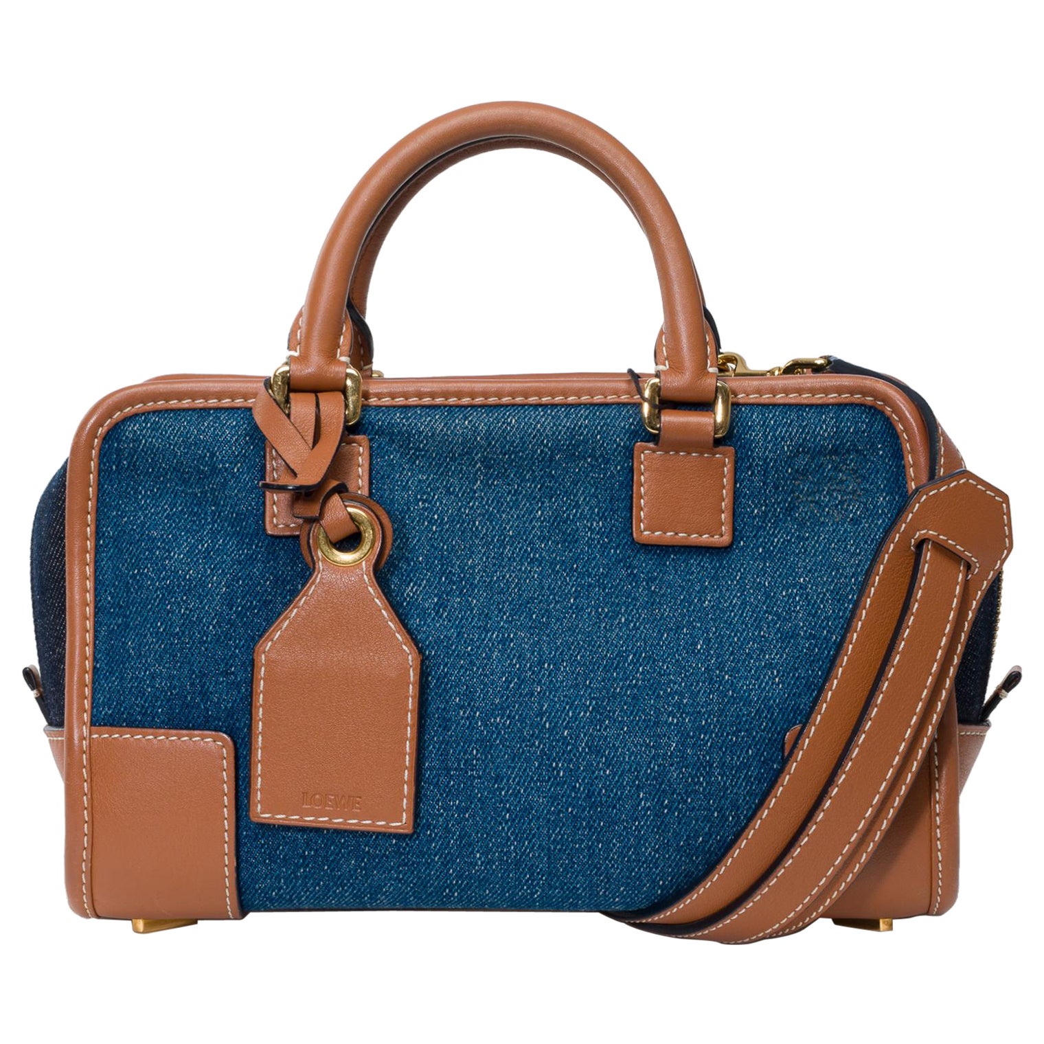 Bolso Loewe Amazona 23 2 Way en tela vaquera y piel marrón, GHW