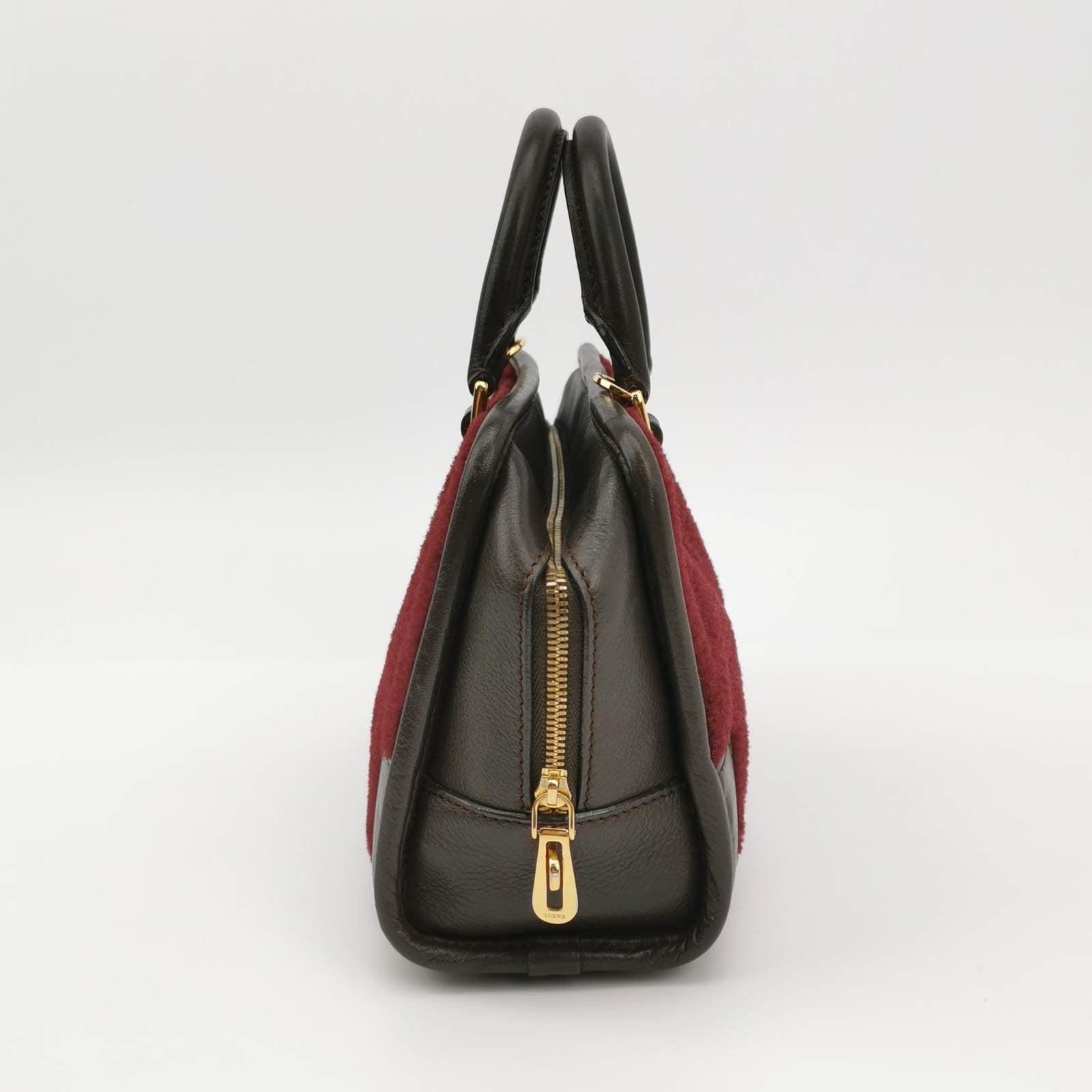 Black Loewe Amazona 23 in Burgundy Lambskin Leather and Shearling with Strap