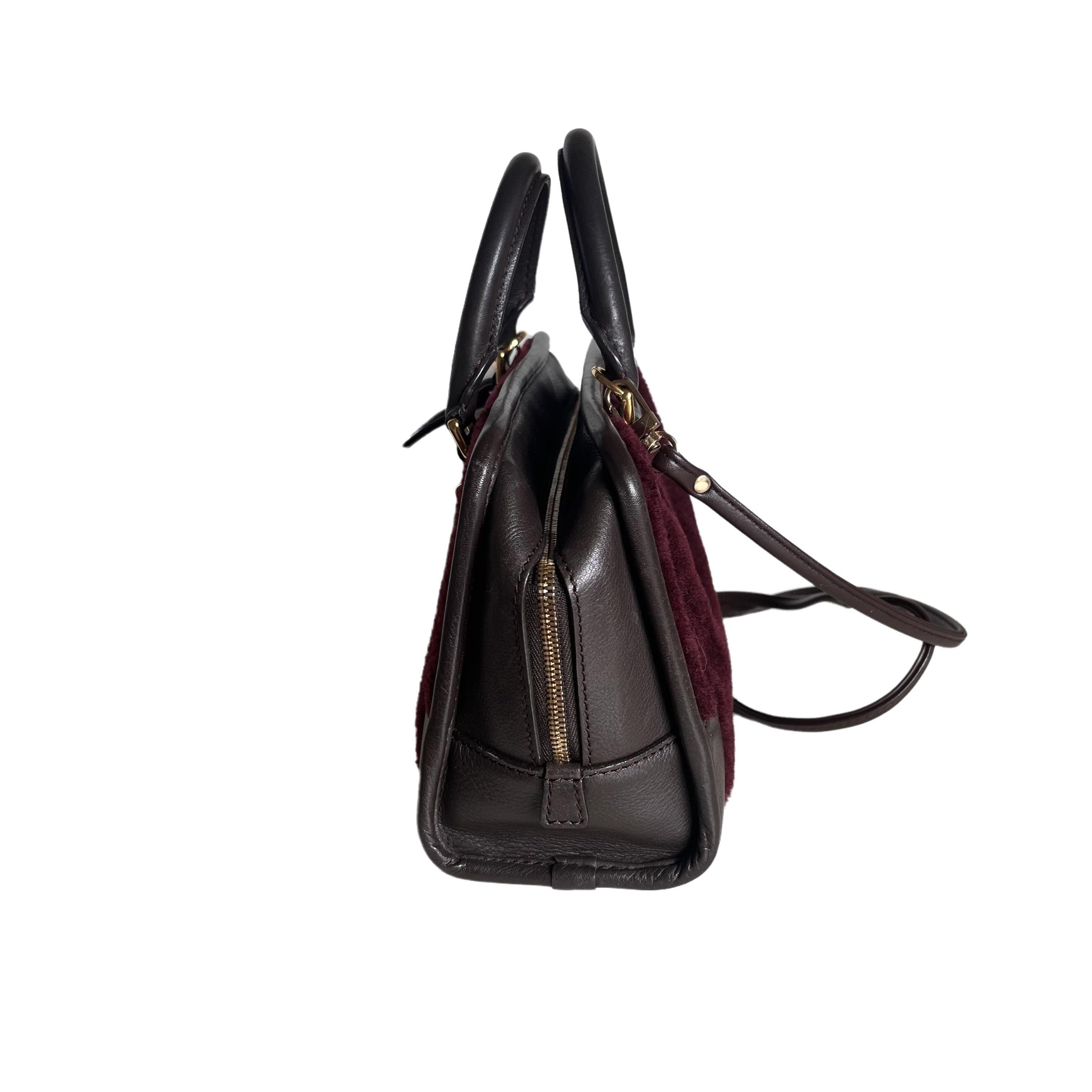 Loewe Amazona 23 en piel de cordero burdeos y shearling con correa Negro
