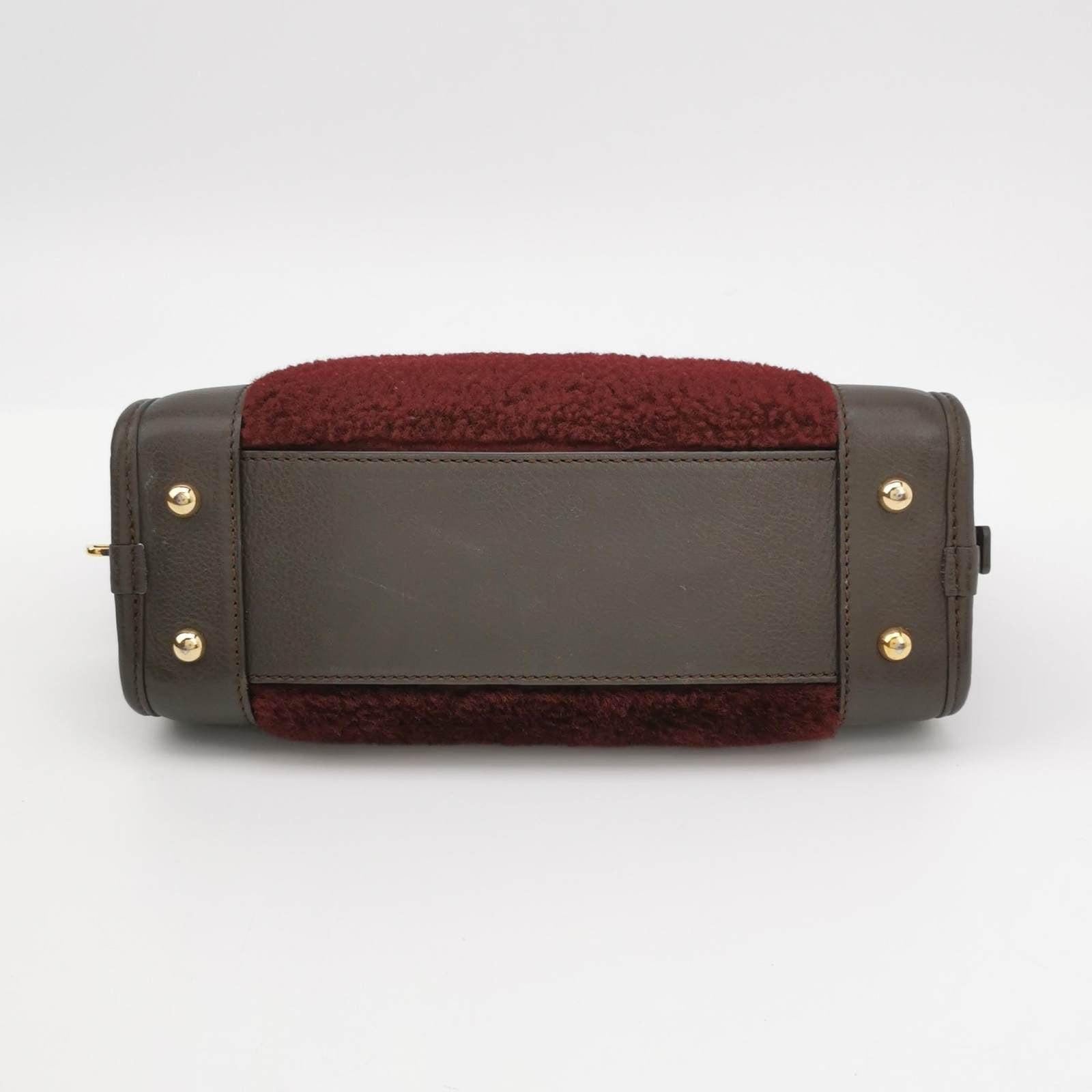 Women's Loewe Amazona 23 in Burgundy Lambskin Leather and Shearling with Strap