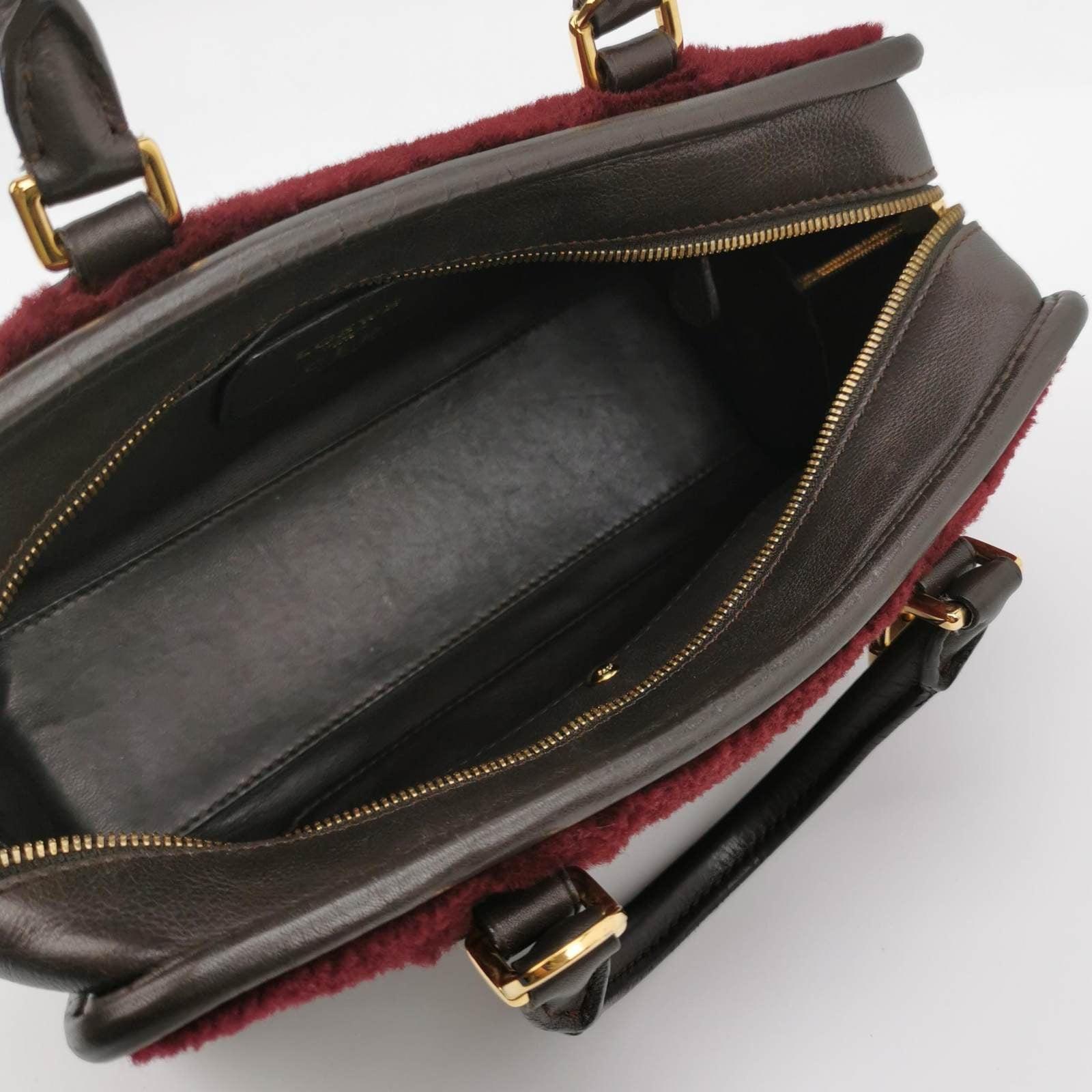 Loewe Amazona 23 in Burgundy Lambskin Leather and Shearling with Strap 1
