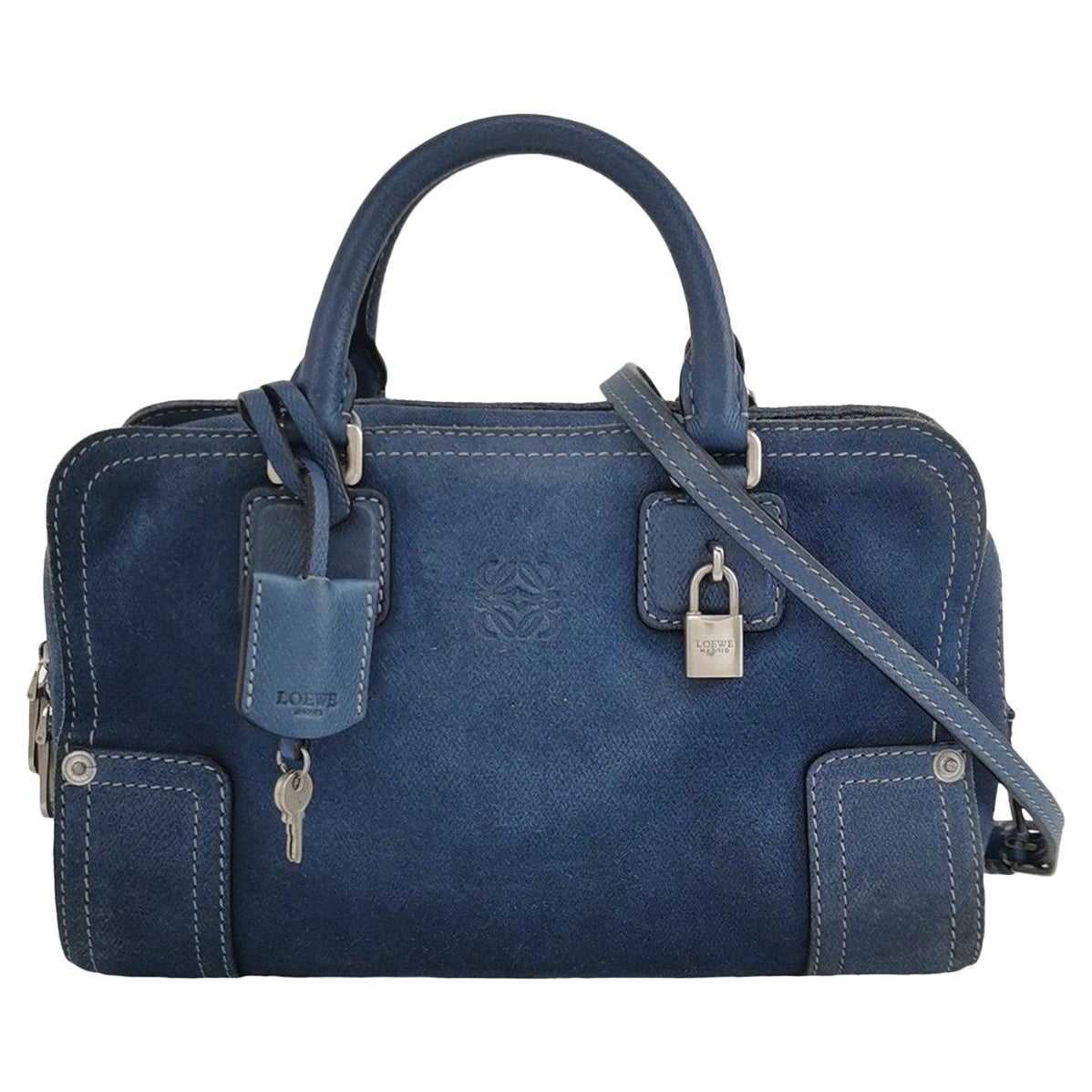 Loewe Amazona 23 in Navy Blue Suede Leather with Strap