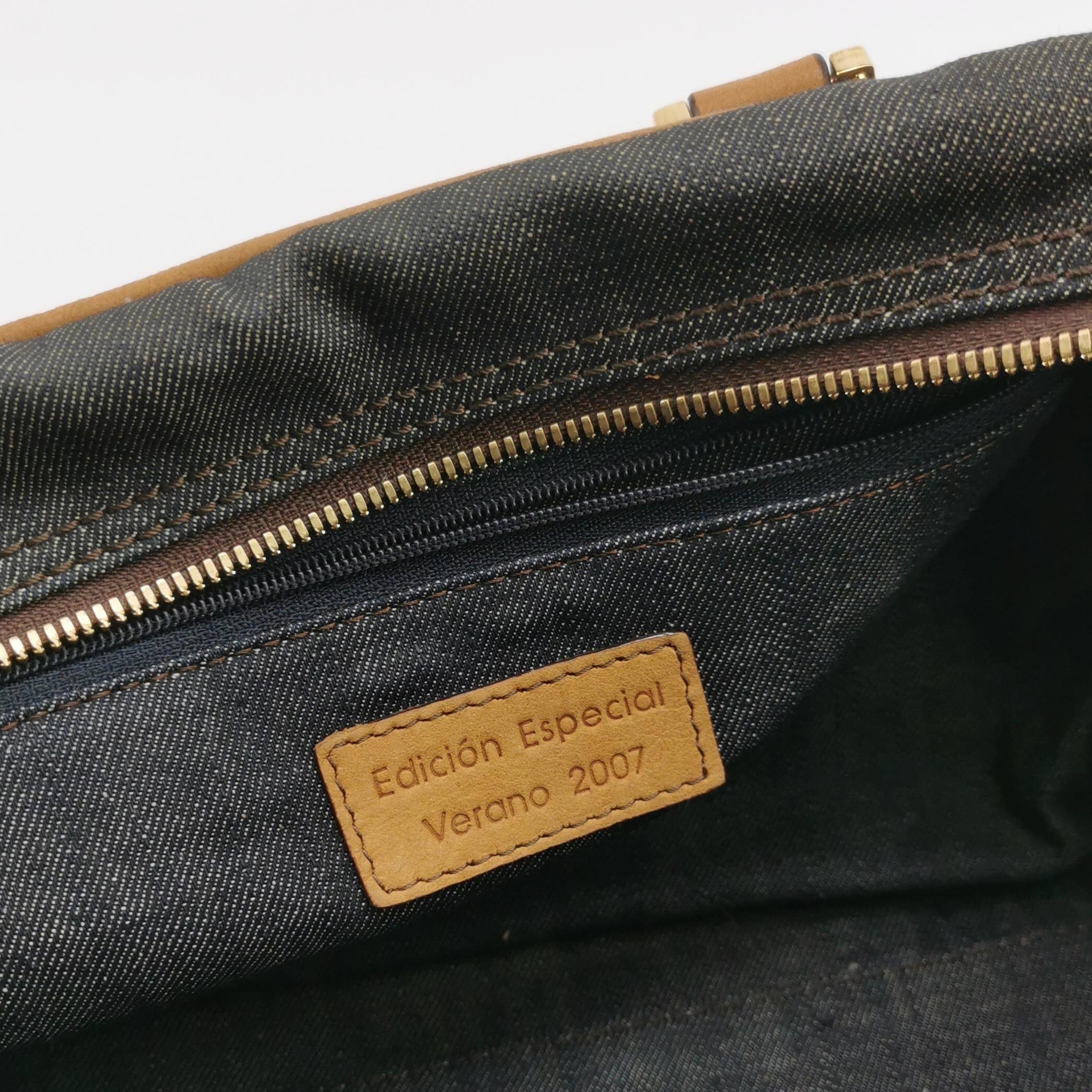 Loewe Amazona 28 Denim Beaded Embroidery Brown Leather Handbag 1