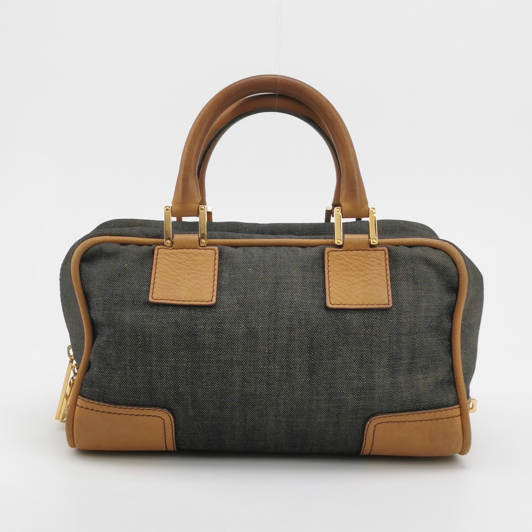Loewe Amazona 28 Denim Beaded Embroidery Brown Leather Handbag 2
