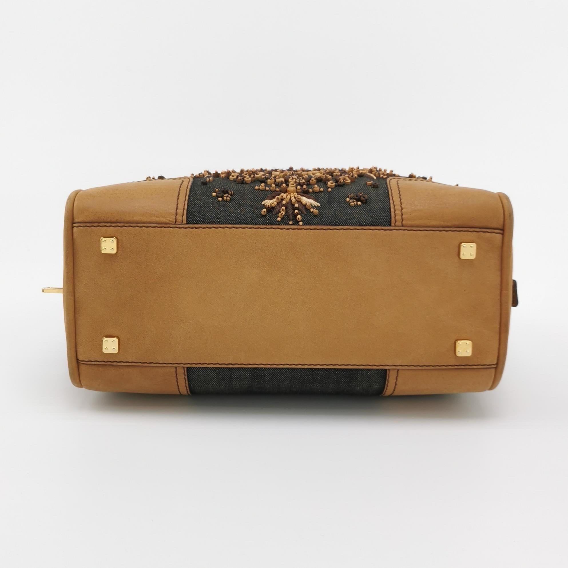 Loewe Amazona 28 Denim Beaded Embroidery Brown Leather Handbag 4