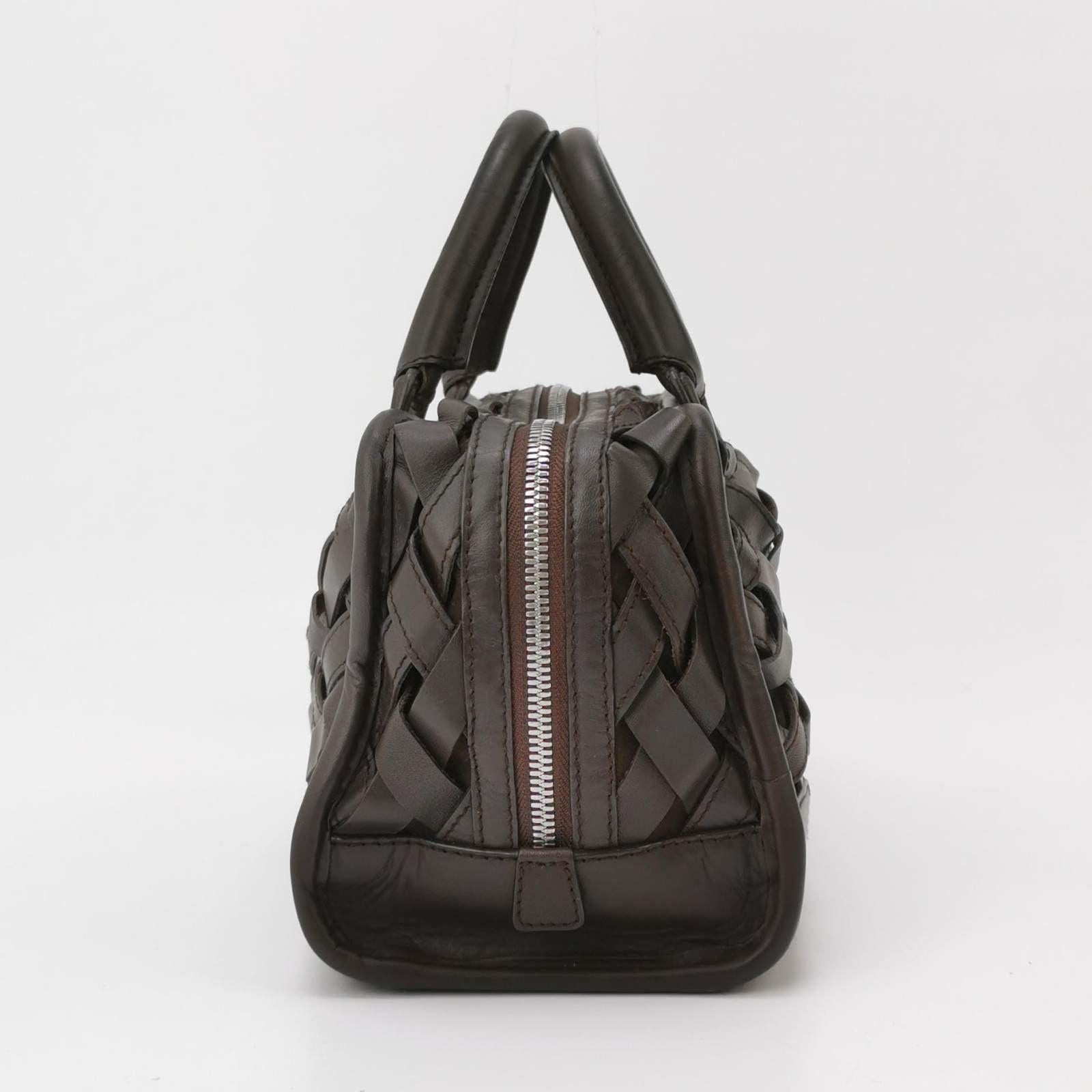 Black Loewe Amazona 29 in Brown Intrecciato Woven Calfskin Leather Handbag For Sale
