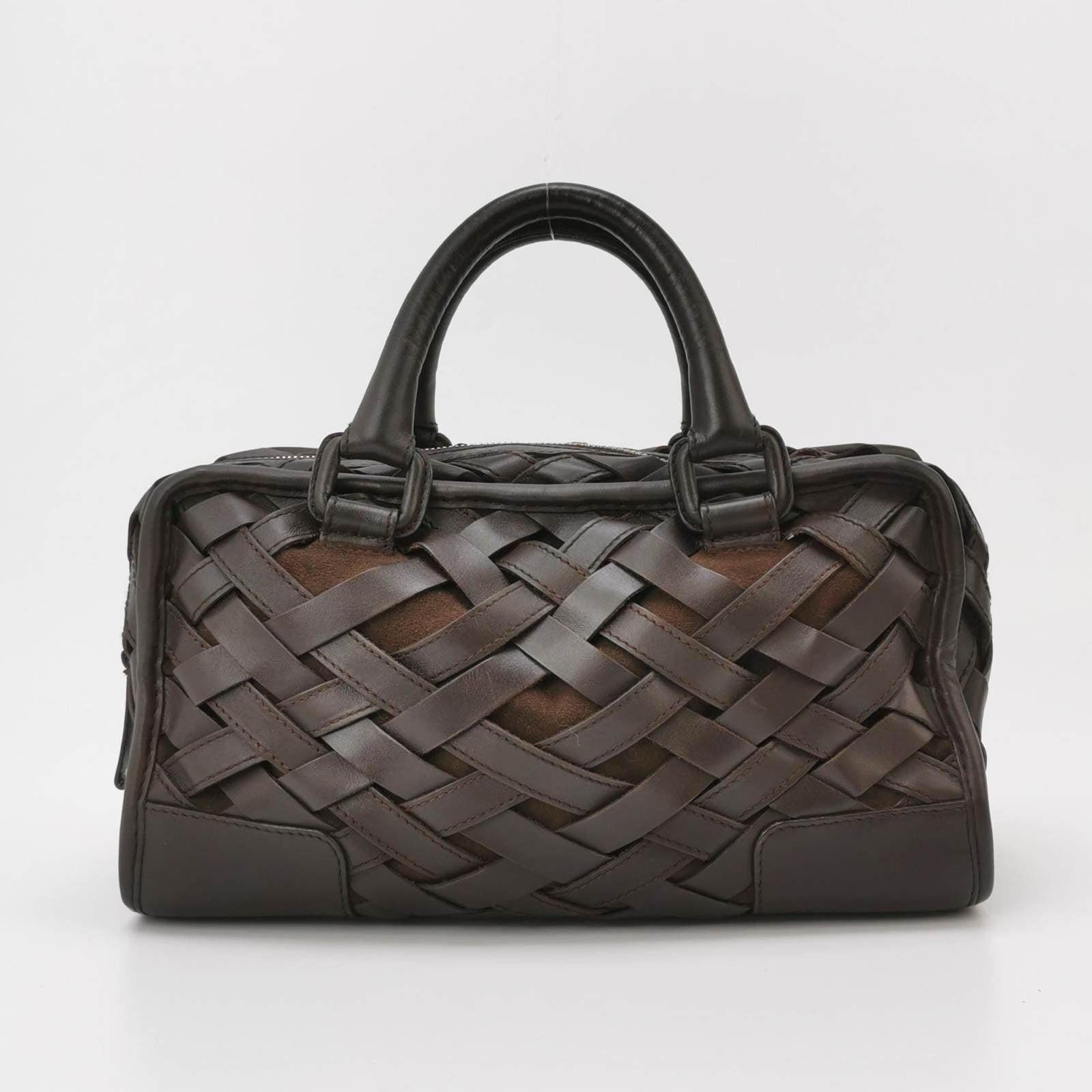 Loewe Amazona 29 in Brown Intrecciato Woven Calfskin Leather Handbag For Sale 1