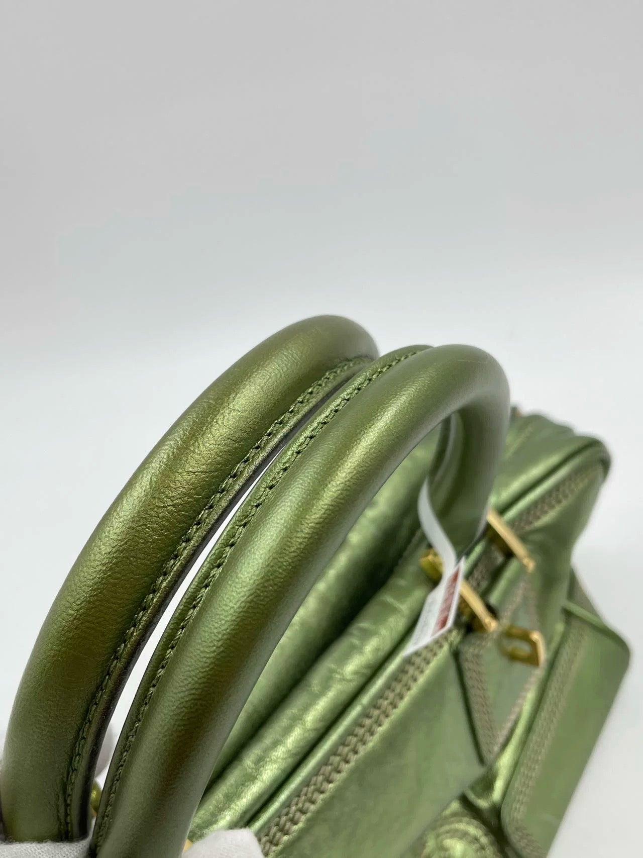 Loewe Amazona 29 Zip Around en cuir d'agneau vert métallisé en vente 9