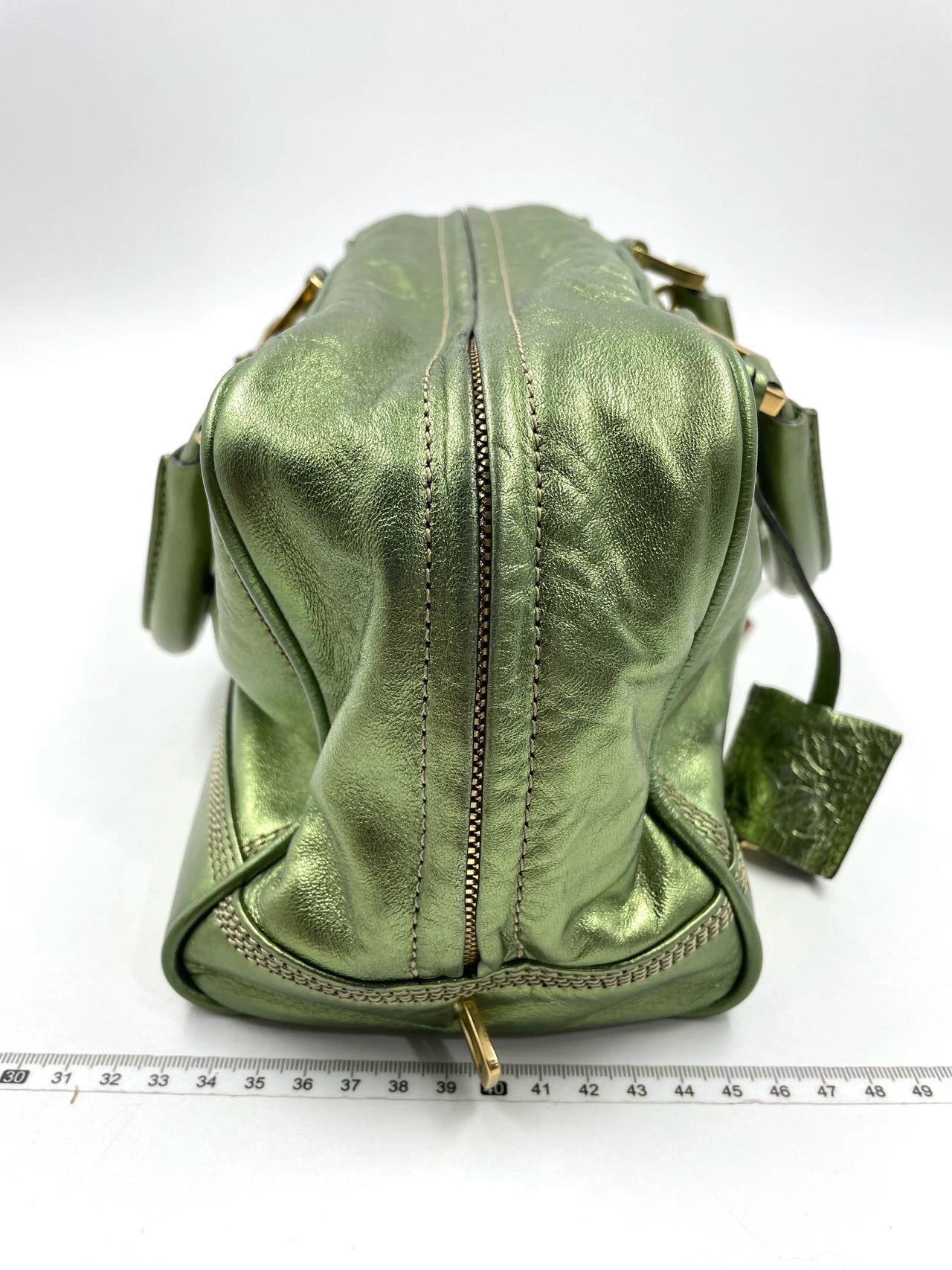 Black Loewe Amazona 29 Zip Around in Metallic Green Lambskin Leather For Sale