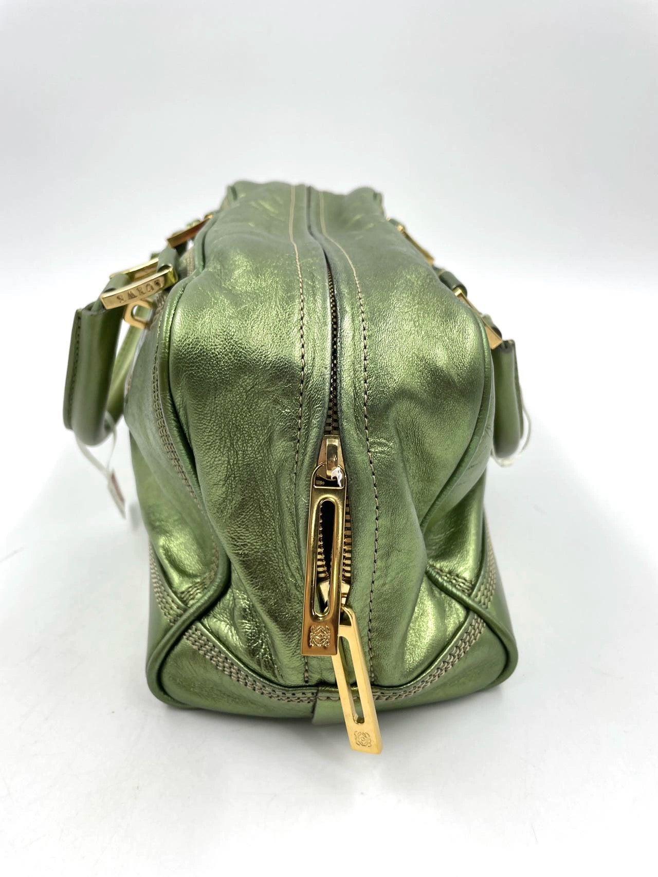 Loewe Amazona 29 Zip Around en cuir d'agneau vert métallisé Excellent état - En vente à AUBERVILLIERS, FR