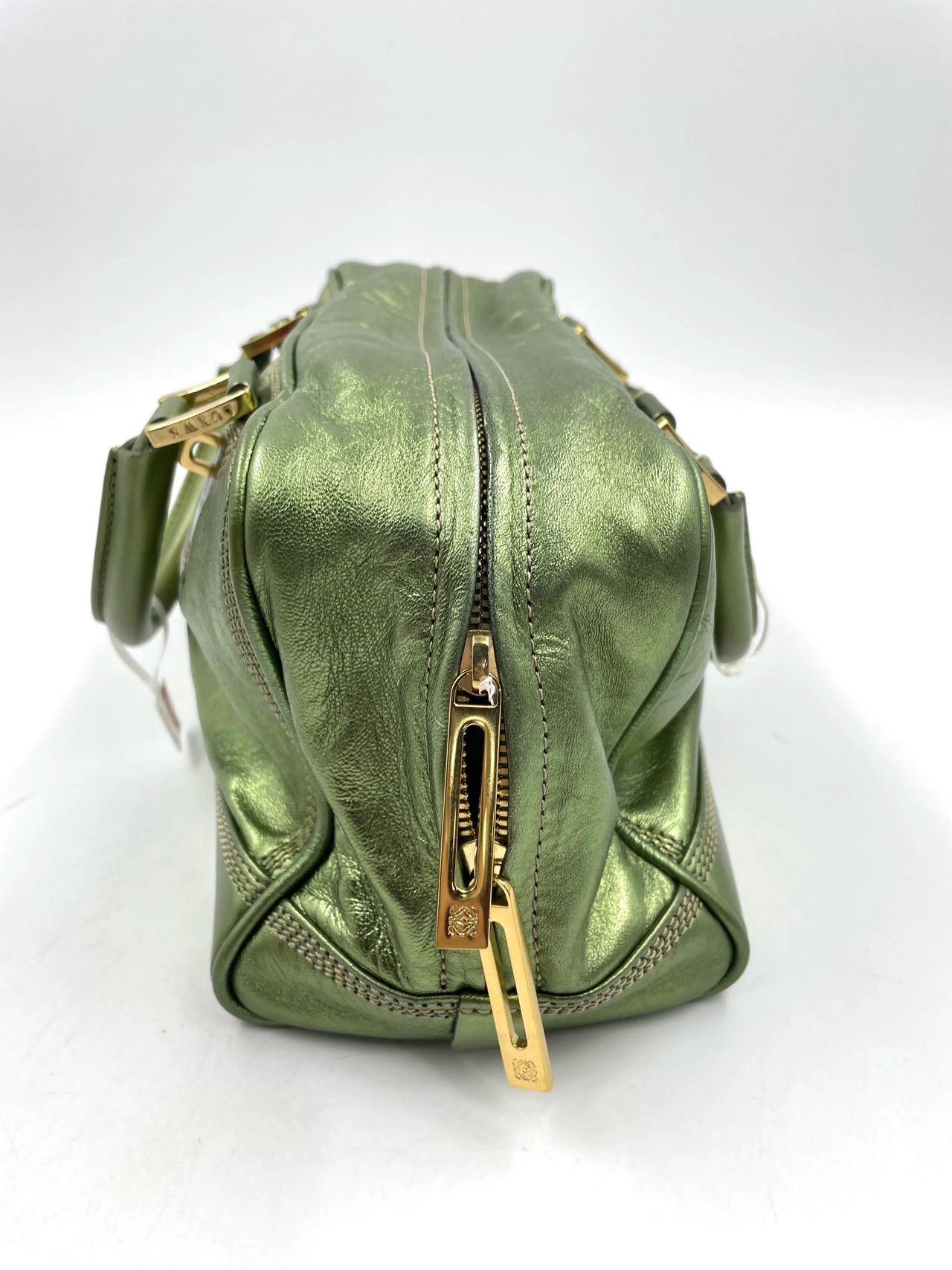 Loewe Amazona 29 Zip Around in Metallic Green Lambskin Leather In Good Condition For Sale In AUBERVILLIERS, FR