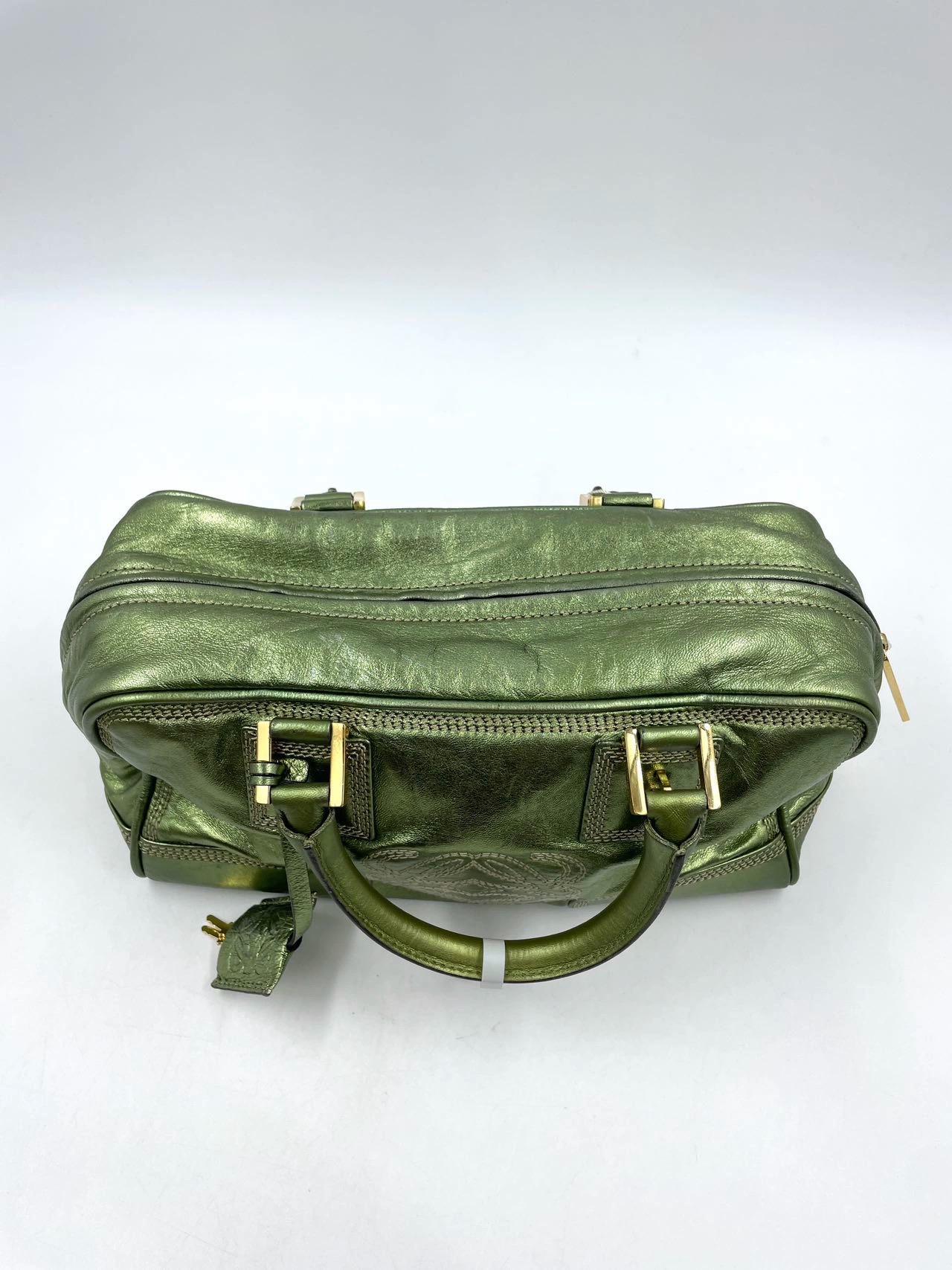 Women's Loewe Amazona 29 Zip Around in Metallic Green Lambskin Leather For Sale