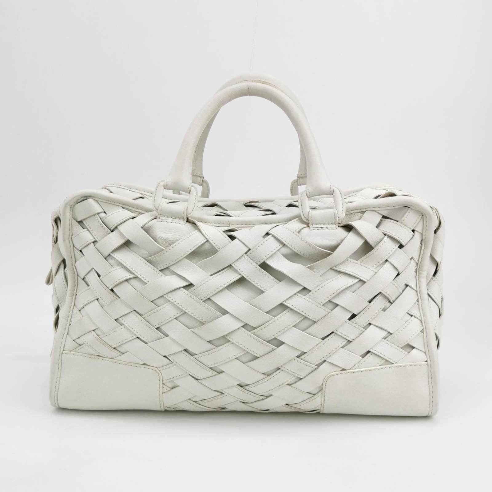 Bolso Loewe Amazona 36 en Piel de Becerro Tejida Intrecciato Blanco en Bueno Estado en AUBERVILLIERS, FR